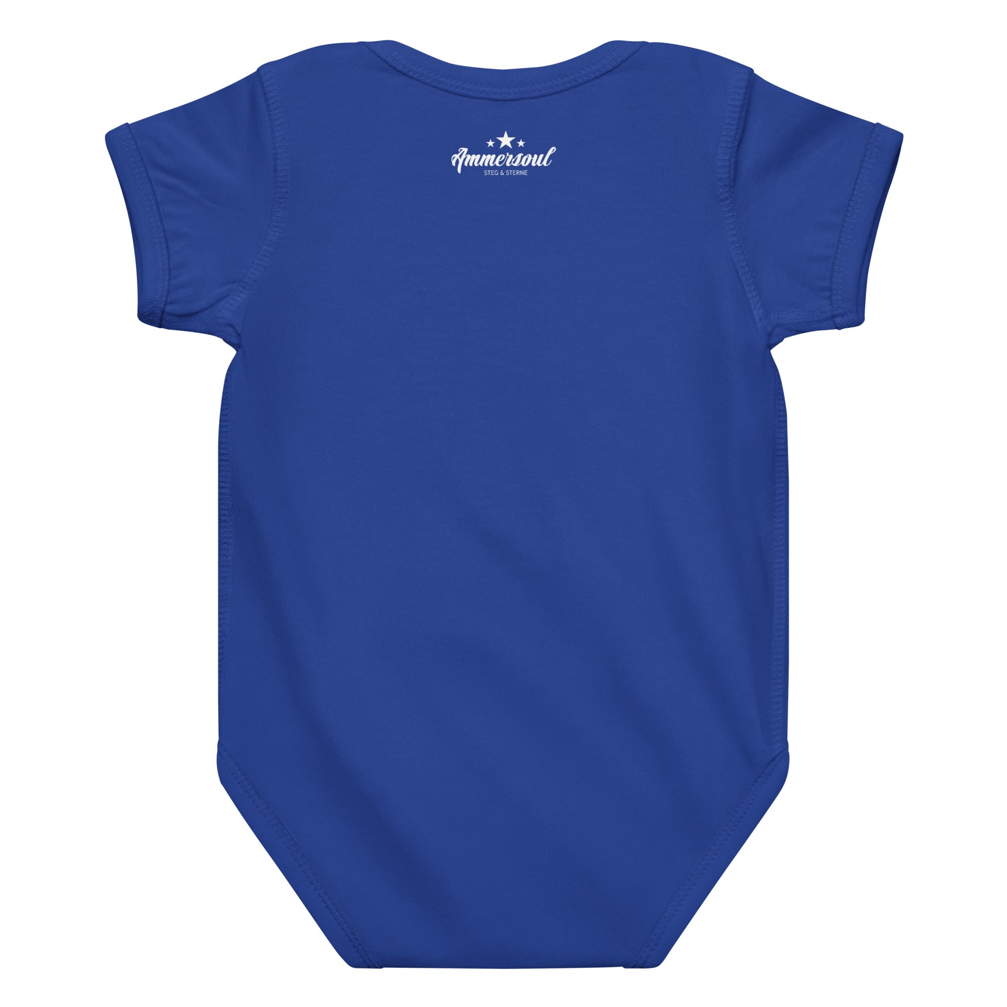Ammersee Baby Body Unisex – Krabbe, Blau Rückseite – nachhaltige Babymode inspiriert von Ammersee, Starnberger See & Wörthsee
