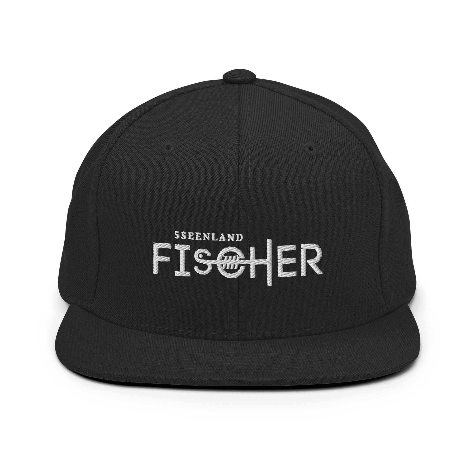 Fischer Cap, Snapback, Schwarz, Frontansicht inspiriert von Angeln & Fischen in Dießen & Herrsching am Ammersee & Starnberg