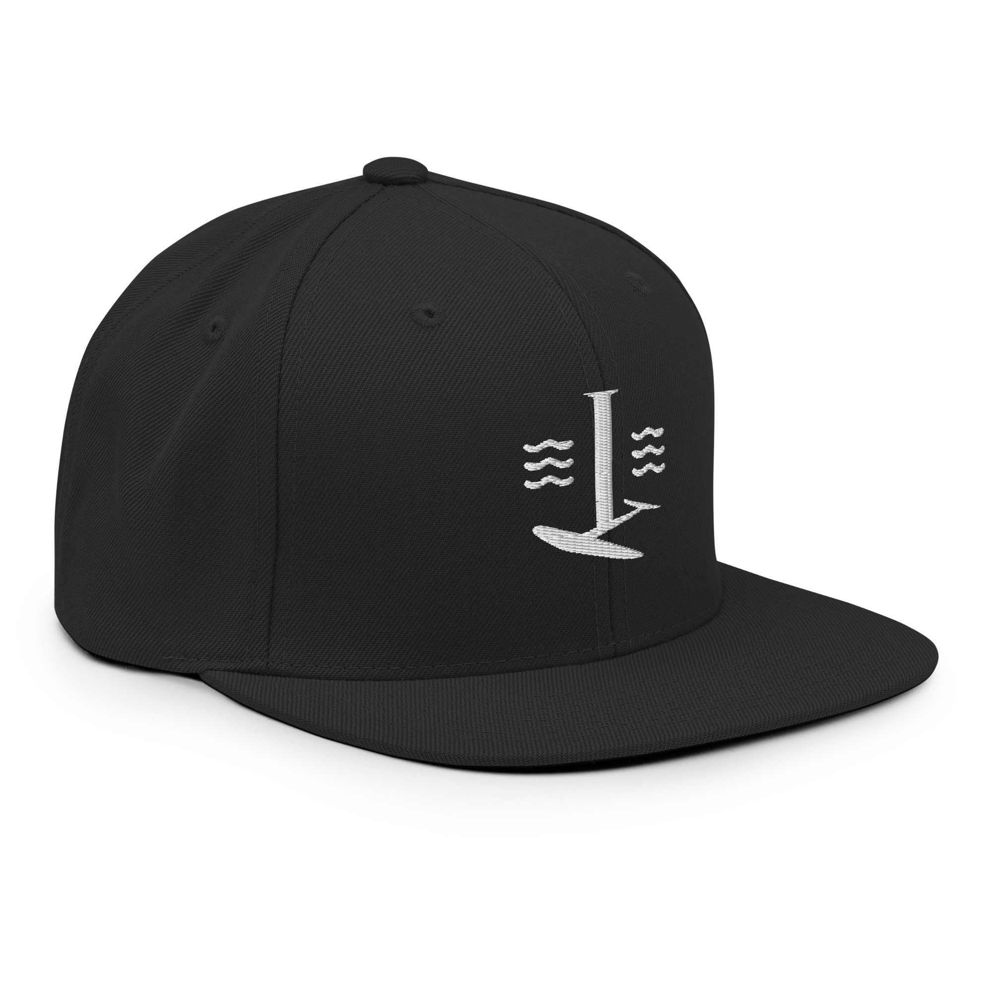 Foiling & Wingfoiling Cap, Snapback, Schwarz, inspiriert vom Ammersee, sportliche Streetwear für Surfer & Winger