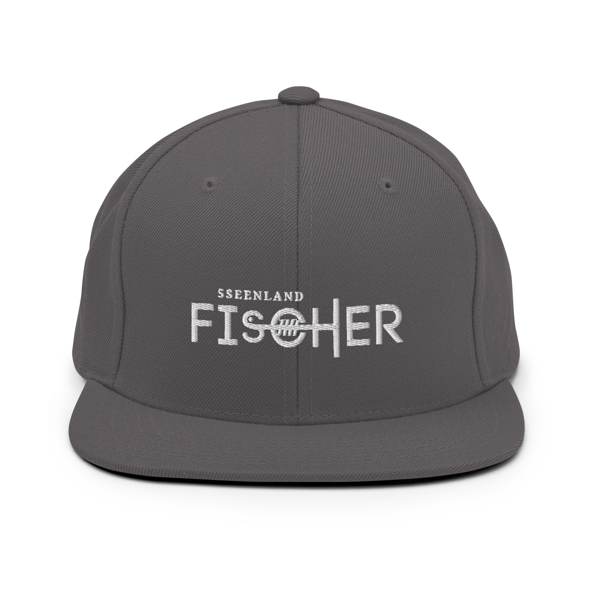 Snapback Cap Fischer Grau – Frontansicht inspiriert von Andechs & Fünfseenland See-Lifestyle, Ammersoul Streetwear Style