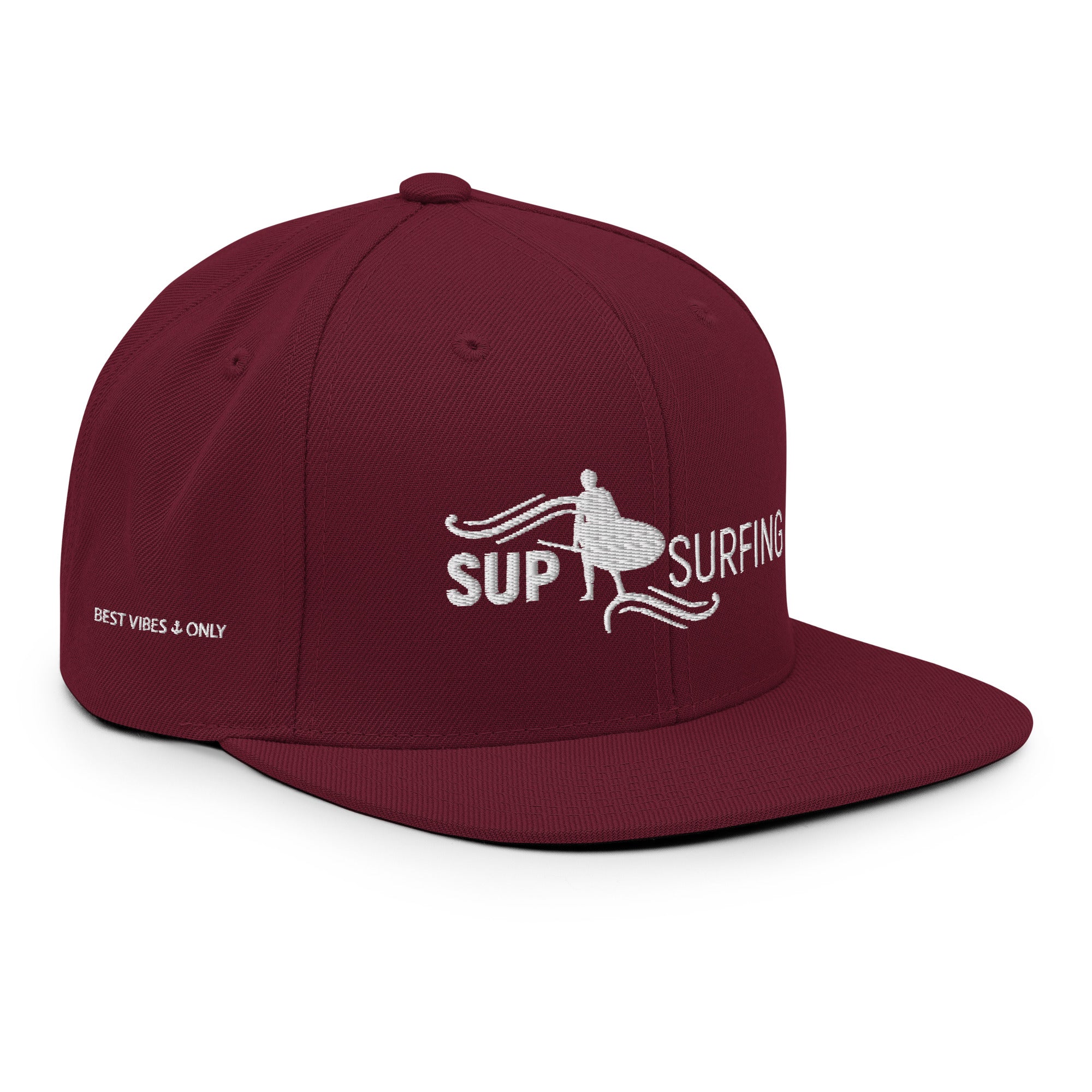 SUP Surfing Snapback Cap Bordeaux – Front, Modelabel, Caps & Mützen inspiriert vom SUP Boarding & SUP Surfen im Fünfseenland