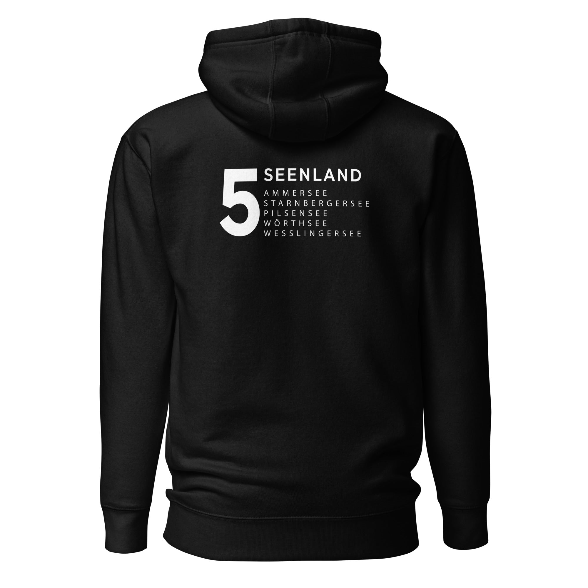 Fünfseenland Hoodie Unisex – 5 Seenland, inspiriert vom Ammersee, Starnberger See, Wörthsee, Pilsensee, Wesslinger See