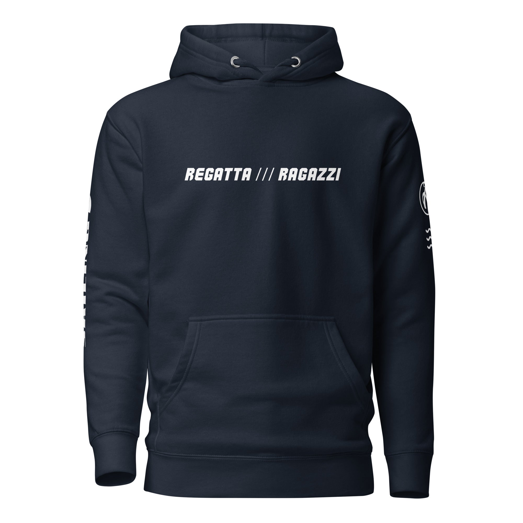 Regattasegeln Unisex Hoodie Dunkelblau Front – Ammersoul Segelmode inspiriert von Ammersee & Fünfseenland