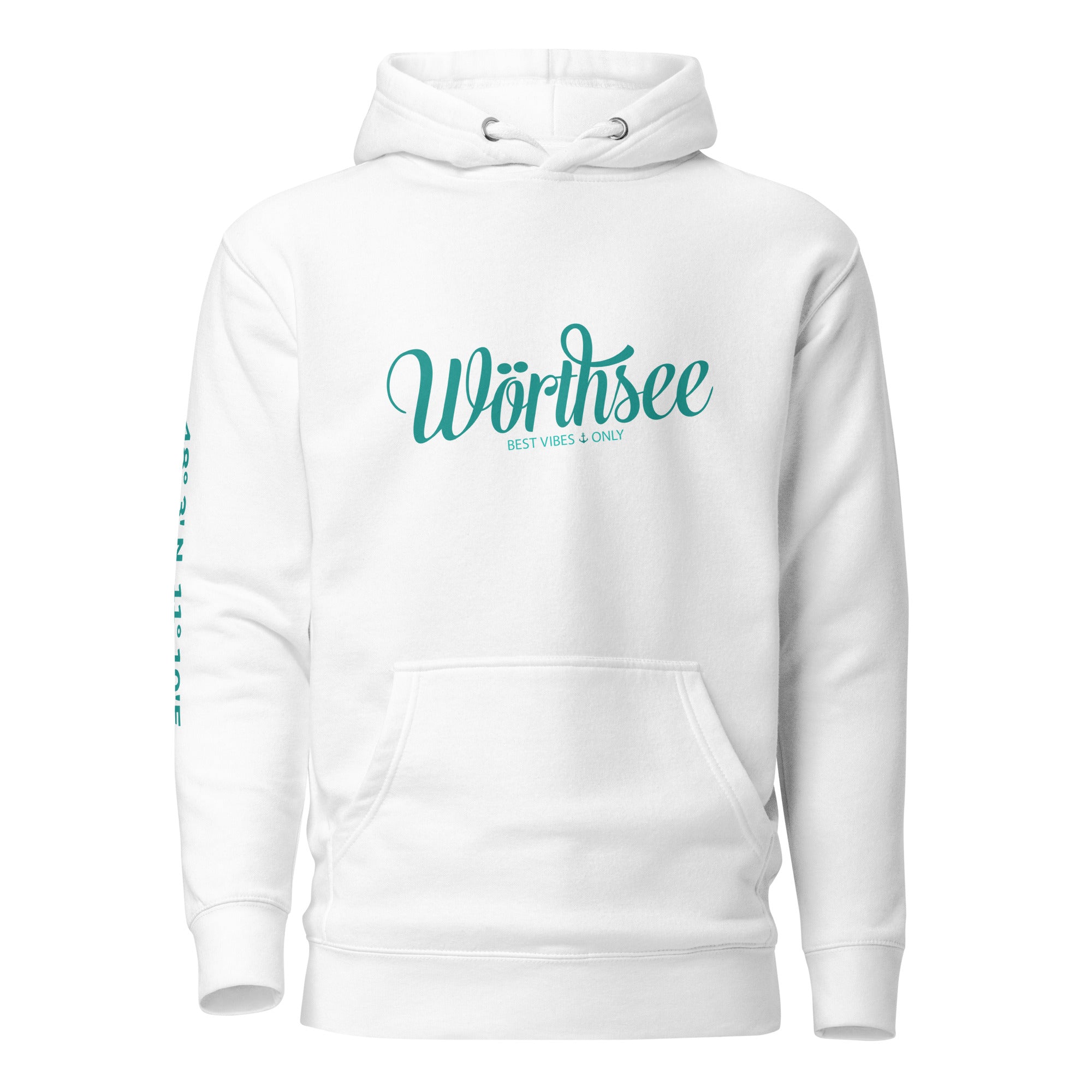 Wörthsee Hoodie Unisex – Best Vibes Only, Weiß, Vorderansicht, Mode vom Wörthsee, Hoodie & Wörthsee Kapuzenpullover