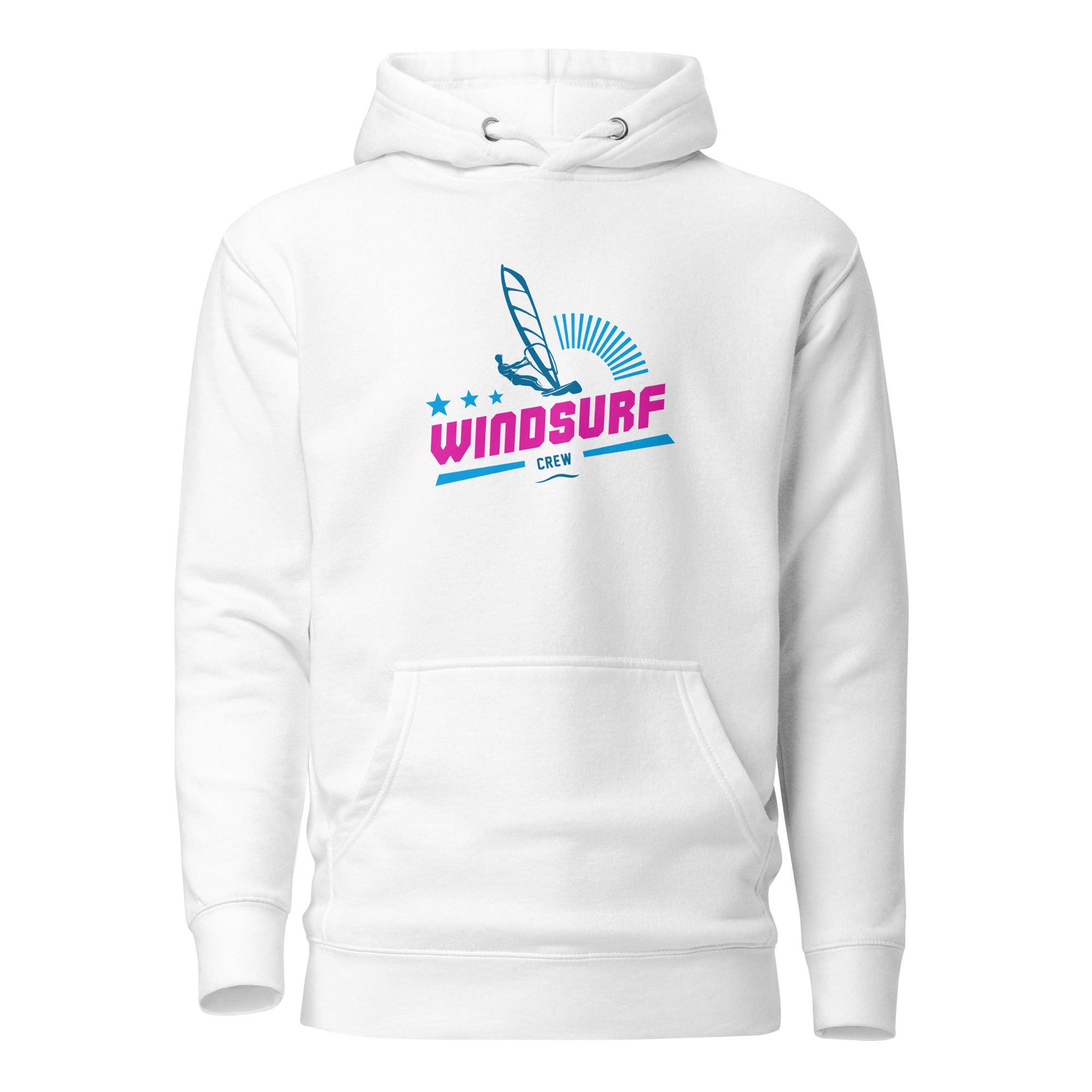 Windsurfen Hoodie Unisex, weiß, Vorne, inspiriert vom Windsurfen am Wörthsee, Windsurfen am Starnberger See & Herrsching