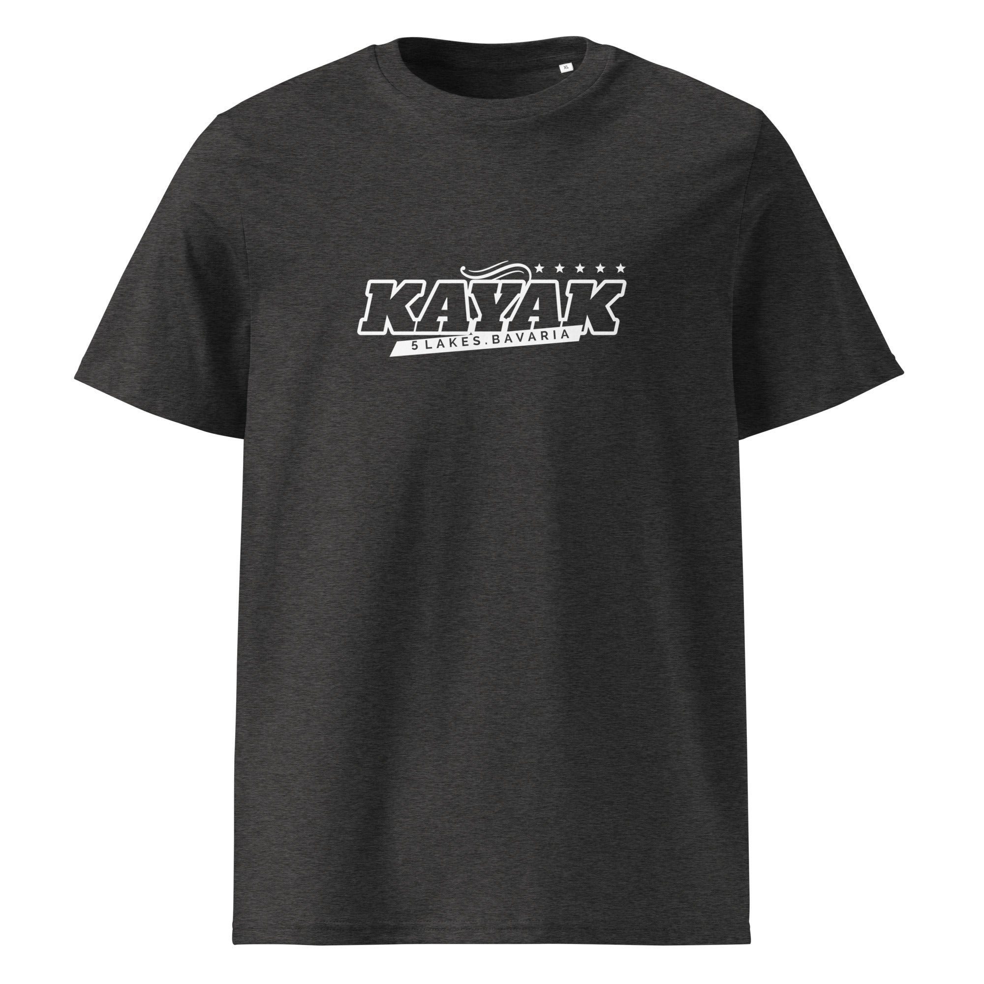 Kayak T-Shirt Unisex Dunkelgrau – Streetwear inspiriert vom Ammersee im Fünfseenland, nachhaltige Mode für Kayak & Outdoor