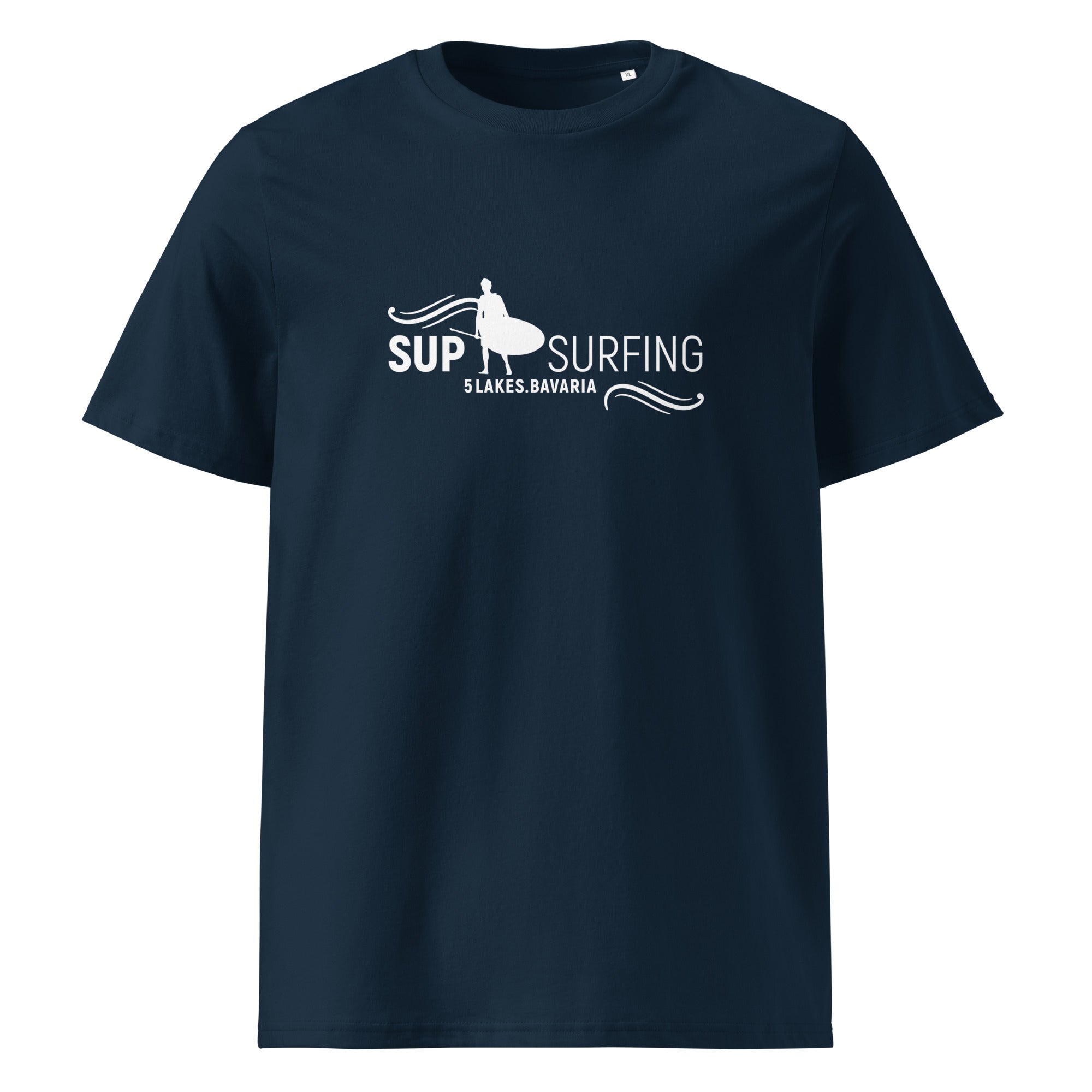 SUP Surfing T-Shirt Unisex, Frontansicht, Stand-Up-Paddle Boarden inspiriert vom SUP Boarden am Ammersee, Starnberger See