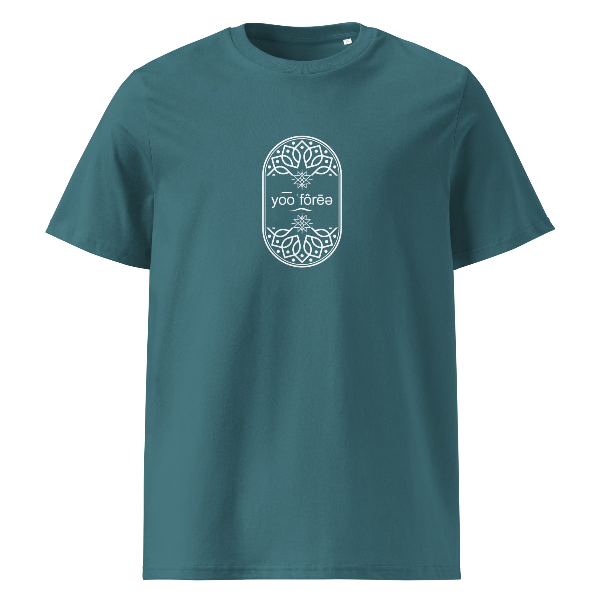 Yoga T-Shirt Unisex – Euphoria Petrol – Frontansicht Bio Baumwolle Mode inspiriert von Yoga Lifestyle am Ammersee in Bayern