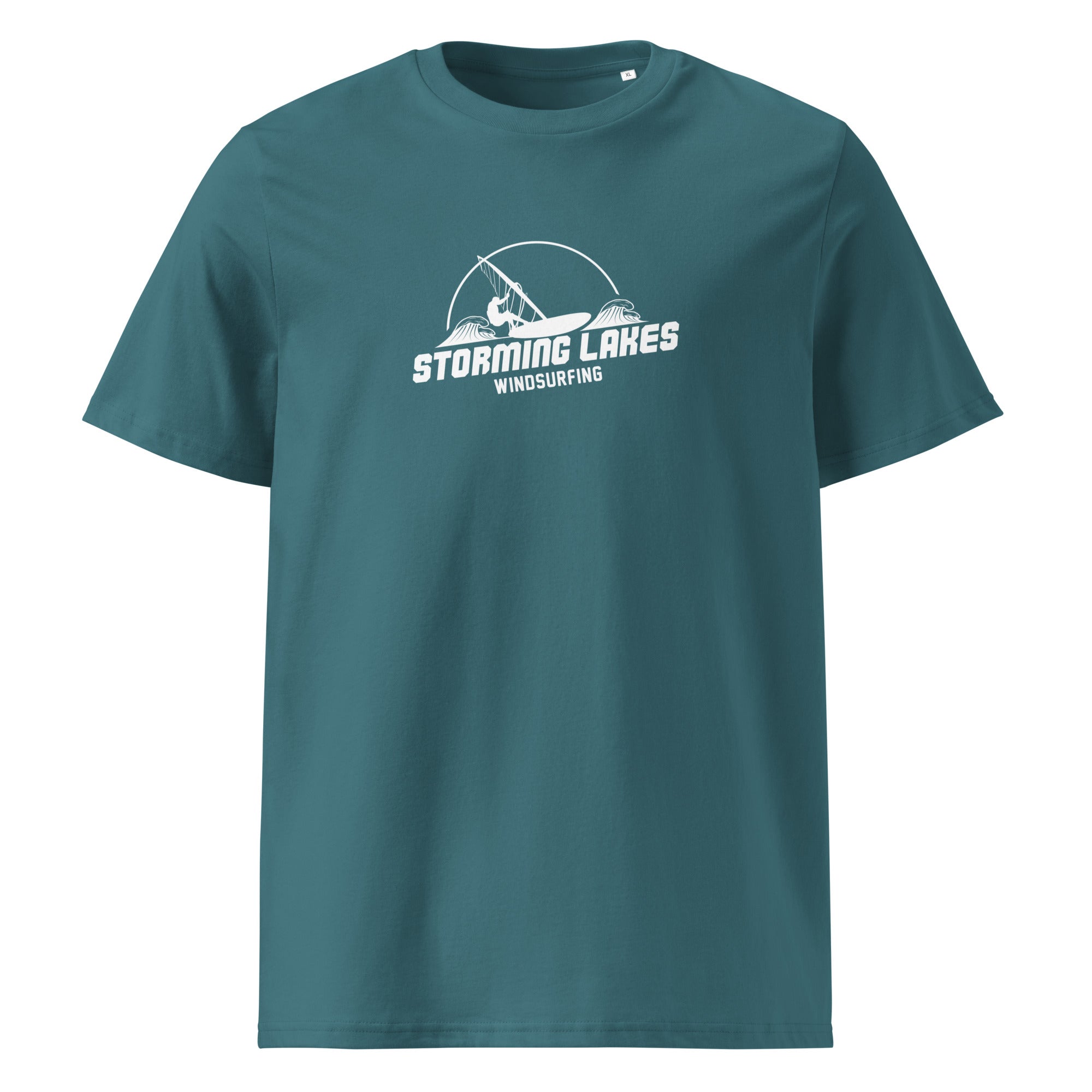 Windsurfen T-Shirt Unisex – Storming Lakes Windsurfing inspiriert vom Ammersee, Starnberger See, Wörthsee, Pilsensee