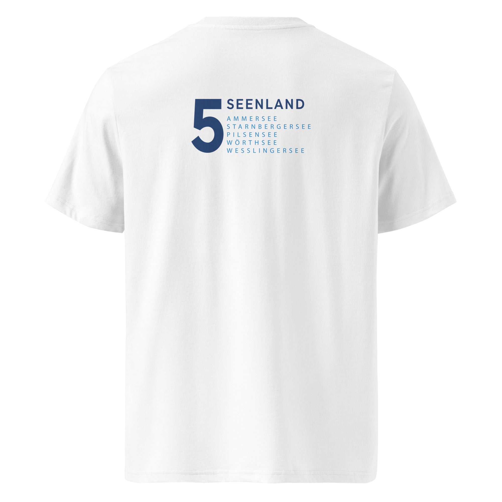 Fünfseenland T-Shirt Unisex - 5 Seenland, weiß, Rückansicht, Shirt inspiriert von den fünf Seen im Fünfseenland