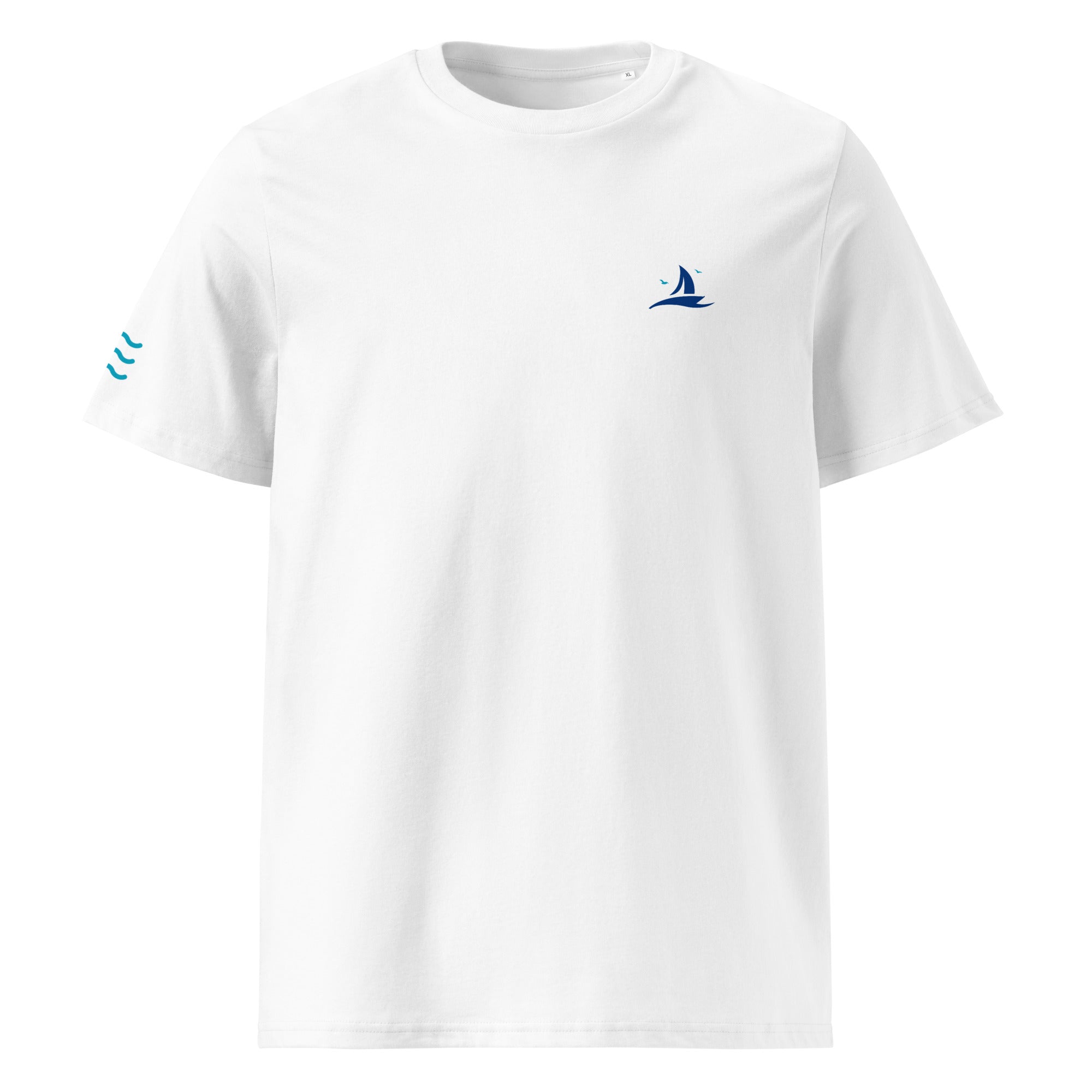 Segeln & Segelboot Unisex T-Shirt, Weiß, Frontansicht, inspiriert vom Segeln auf dem Ammersee, Starnberger See & Wörthsee