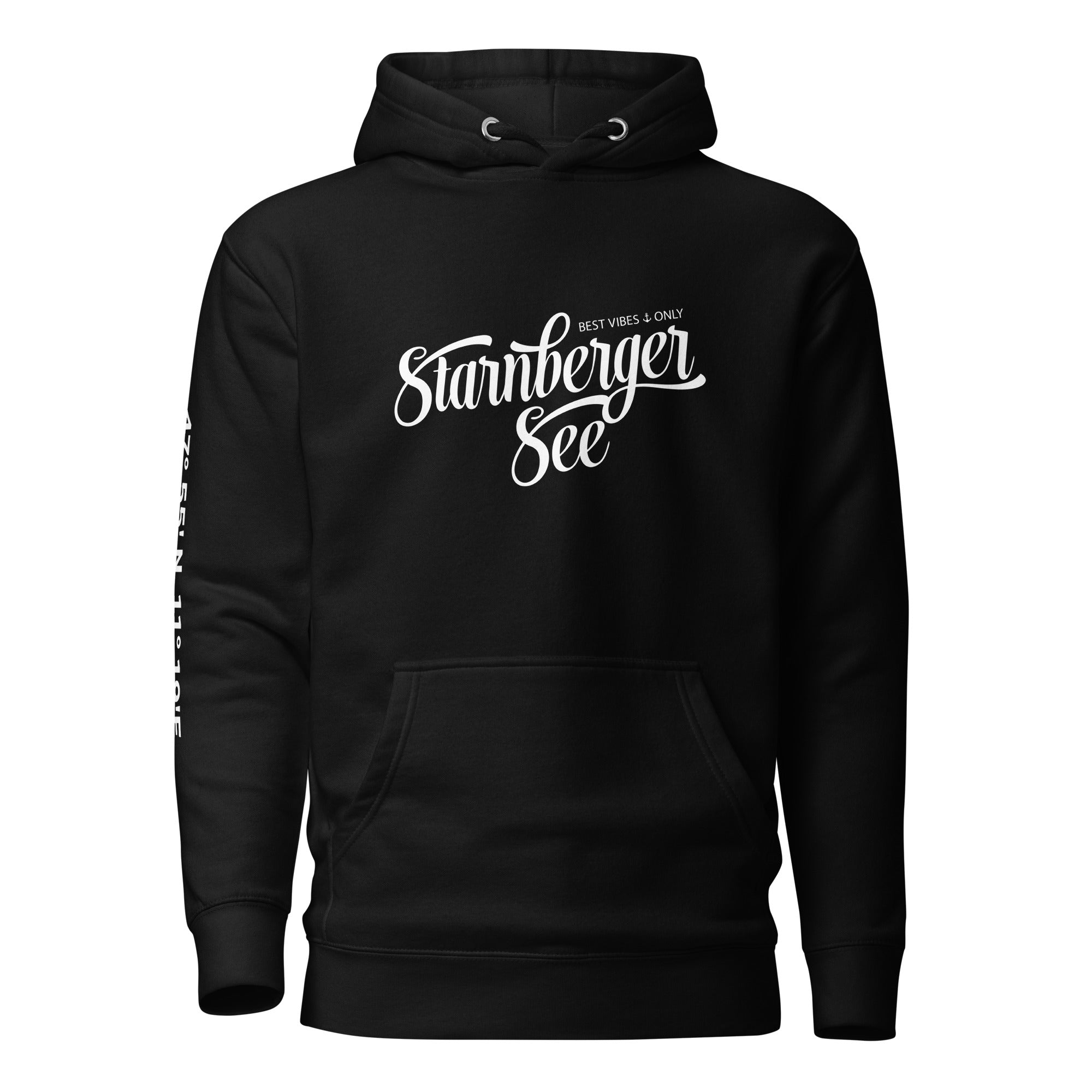 Starnberger See Hoodie Unisex, Schwarz – nachhaltige Streetwear inspiriert von Possenhofen & Tutzing im Fünfseenland