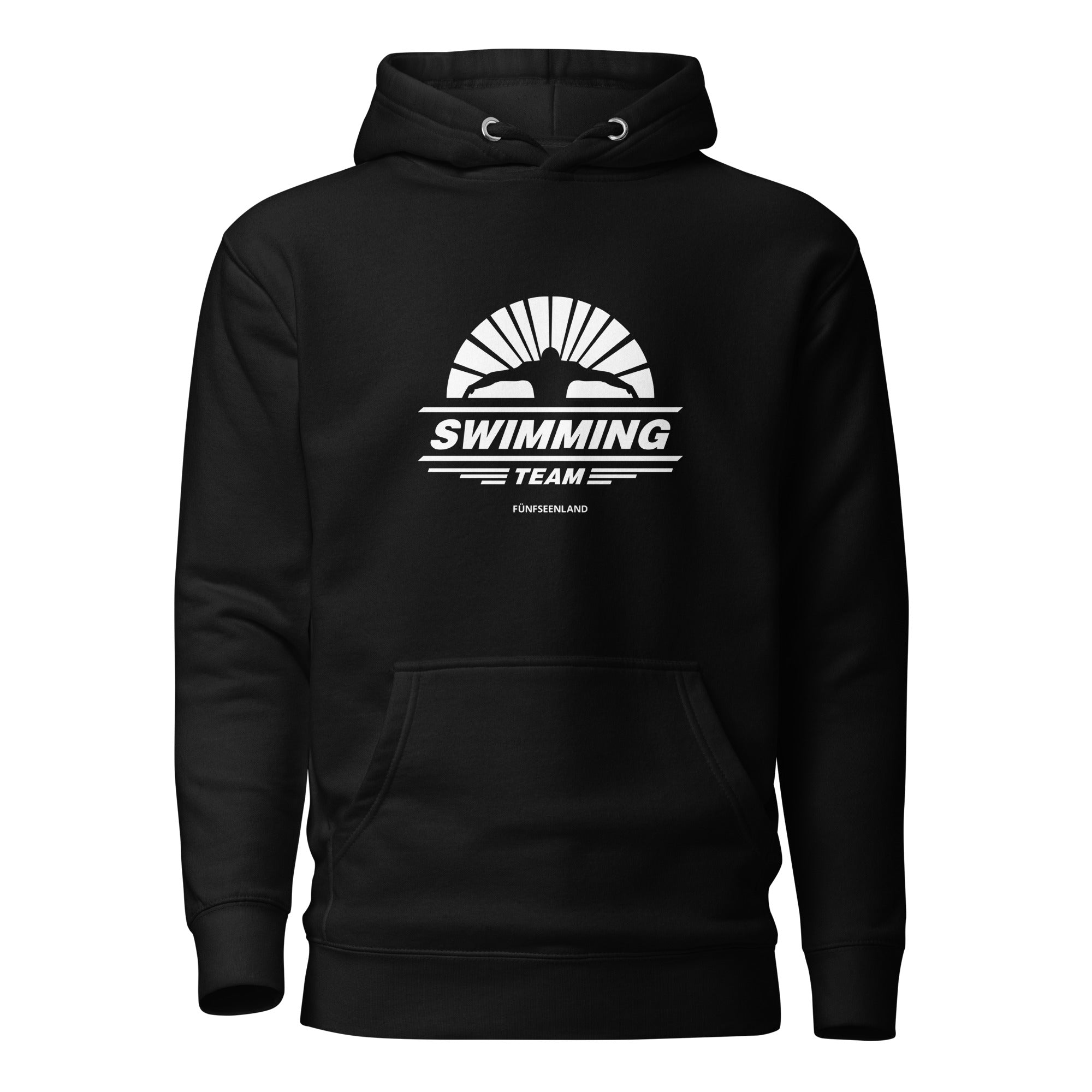 Schwimmen Hoodie Unisex – Schwimmsport Kapuzenpullover, inspiriert vom Schwimmen im Ammersee, Starnberger See, Wörthsee