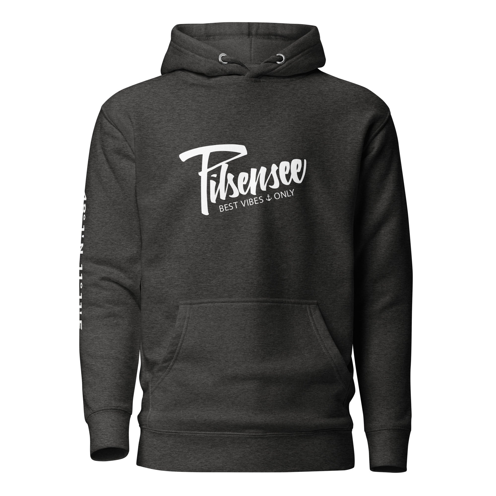 Pilsensee Hoodie Unisex – Best Vibes Only, dieser kuschelige Kapuzenpullover ist inspiriert vom Lebensgefühl am Pilsensee.