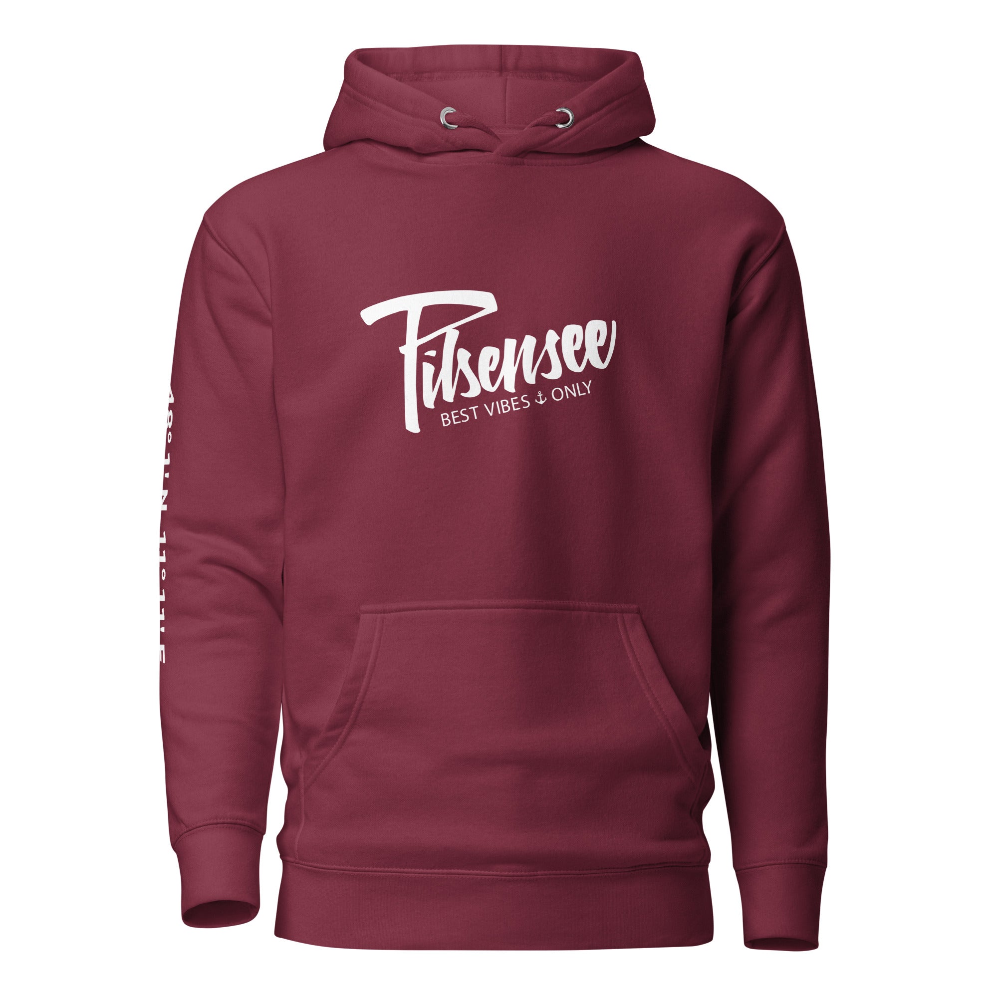 Pilsensee Hoodie Unisex – Best Vibes Only, dieser kuschelige Kapuzenpullover ist inspiriert vom Lebensgefühl am Pilsensee.