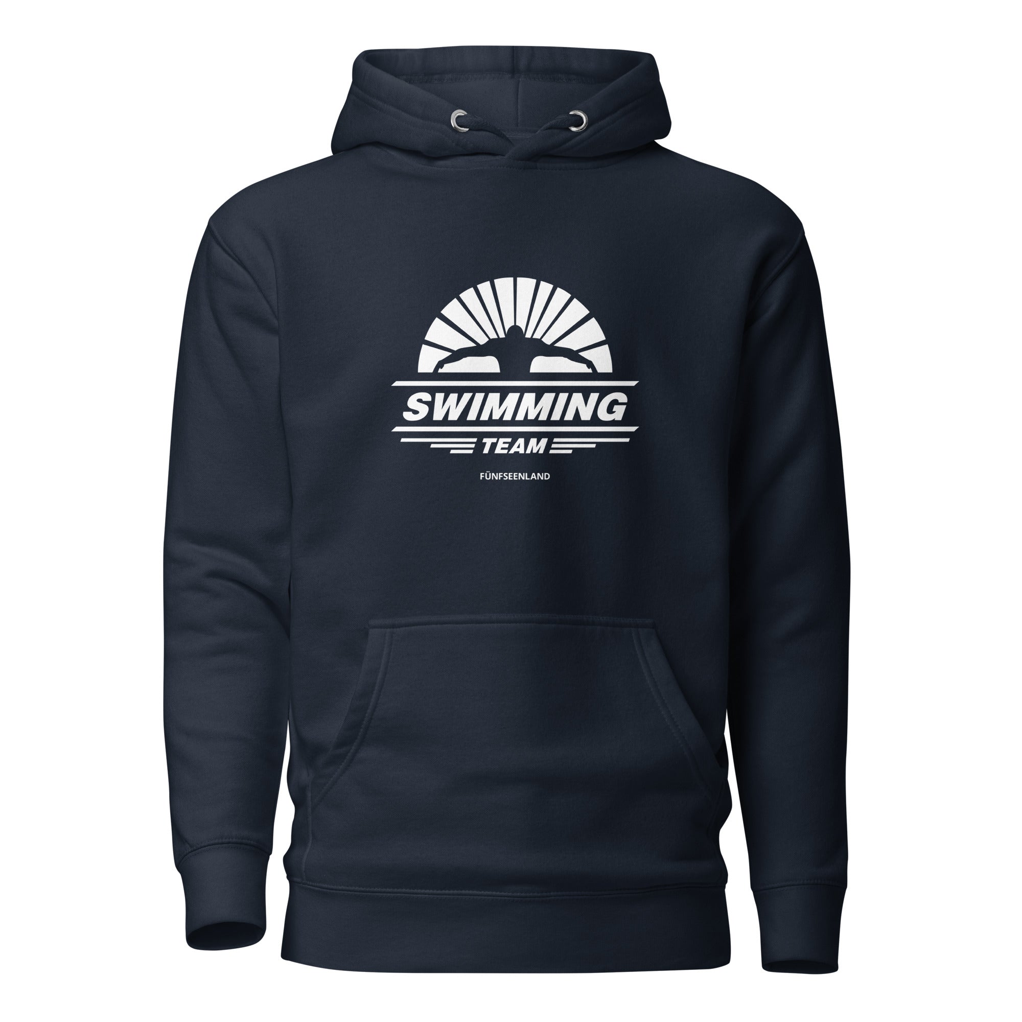 Schwimmen Hoodie Unisex – Schwimmsport Kapuzenpullover, inspiriert vom Schwimmen im Ammersee, Starnberger See, Wörthsee