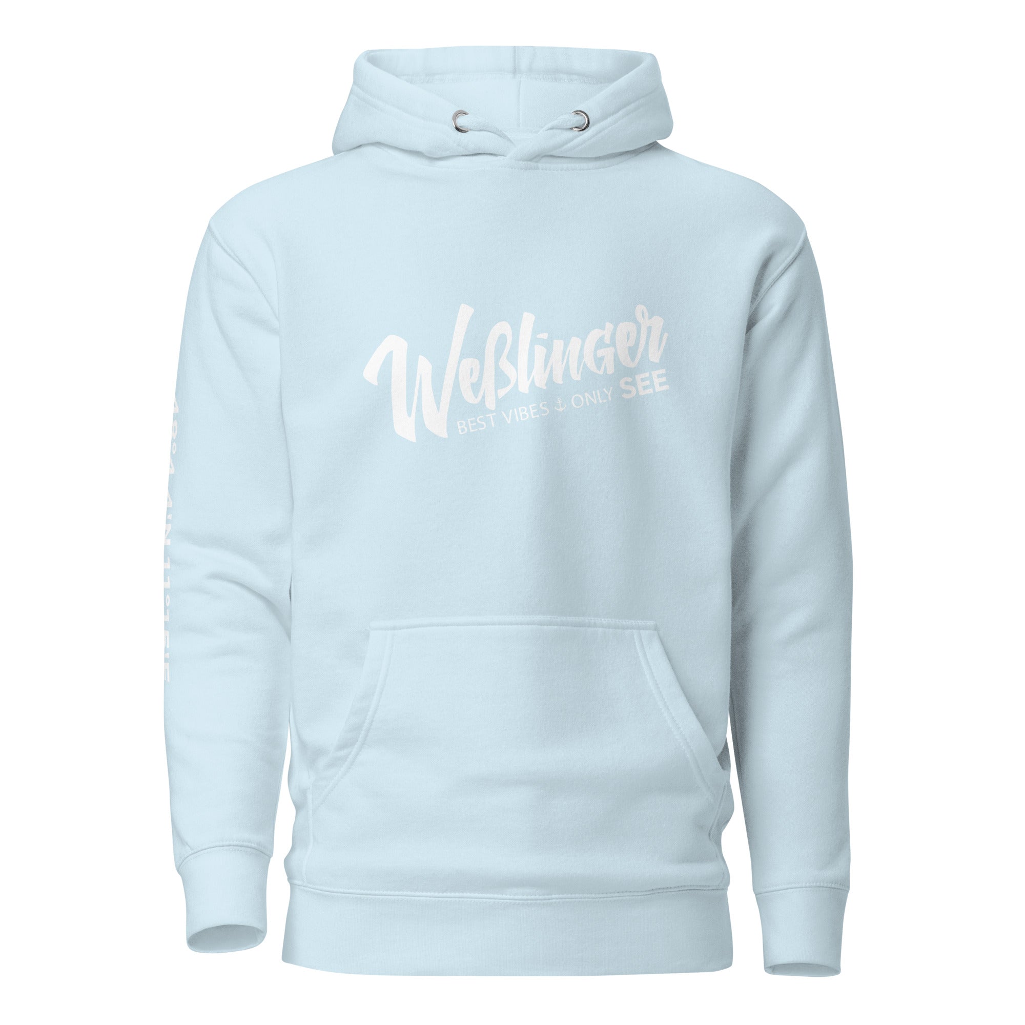 Wesslinger See Hoodie Unisex – Best Vibes Only, inspiriert vom Lebensgefühl am Weßlinger See und Weßling im Fünfseenland.
