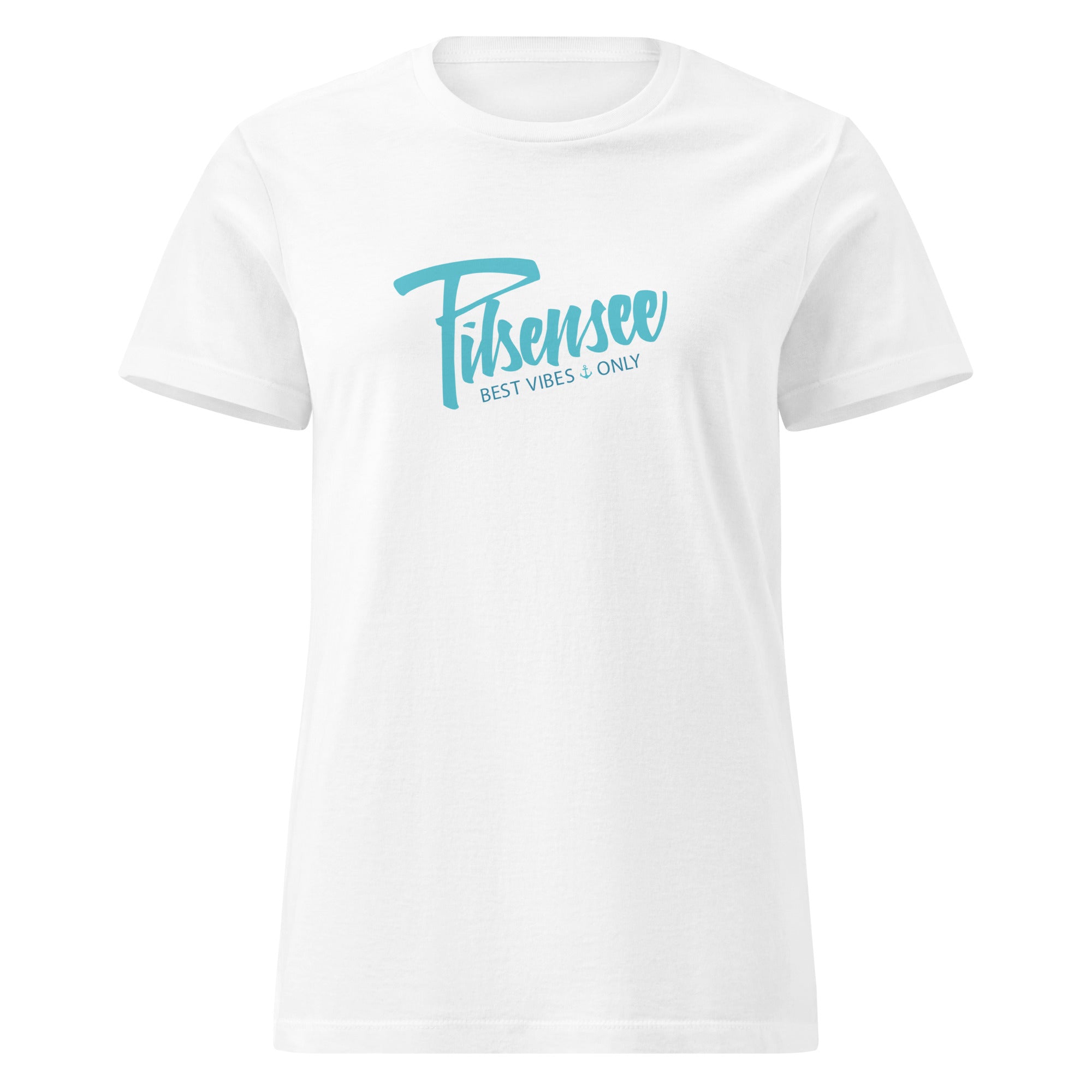 Pilsensee T-Shirt Damen – Best Vibes Only, weiß, Pilsensee Mode Frontansicht mit Pilsensee-Design