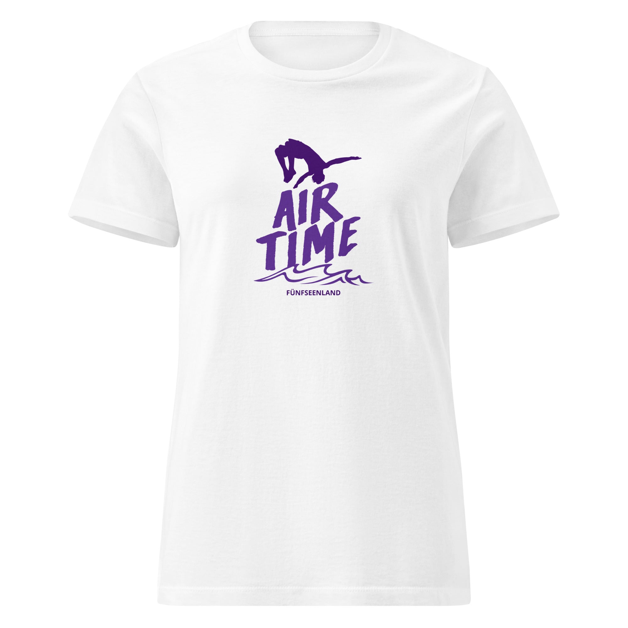 Air Time T-Shirt Damen, Front, weiß, leicht tailliert, inspiriert vom Ammersee & Sommer-Lifestyle im Fünfseenland