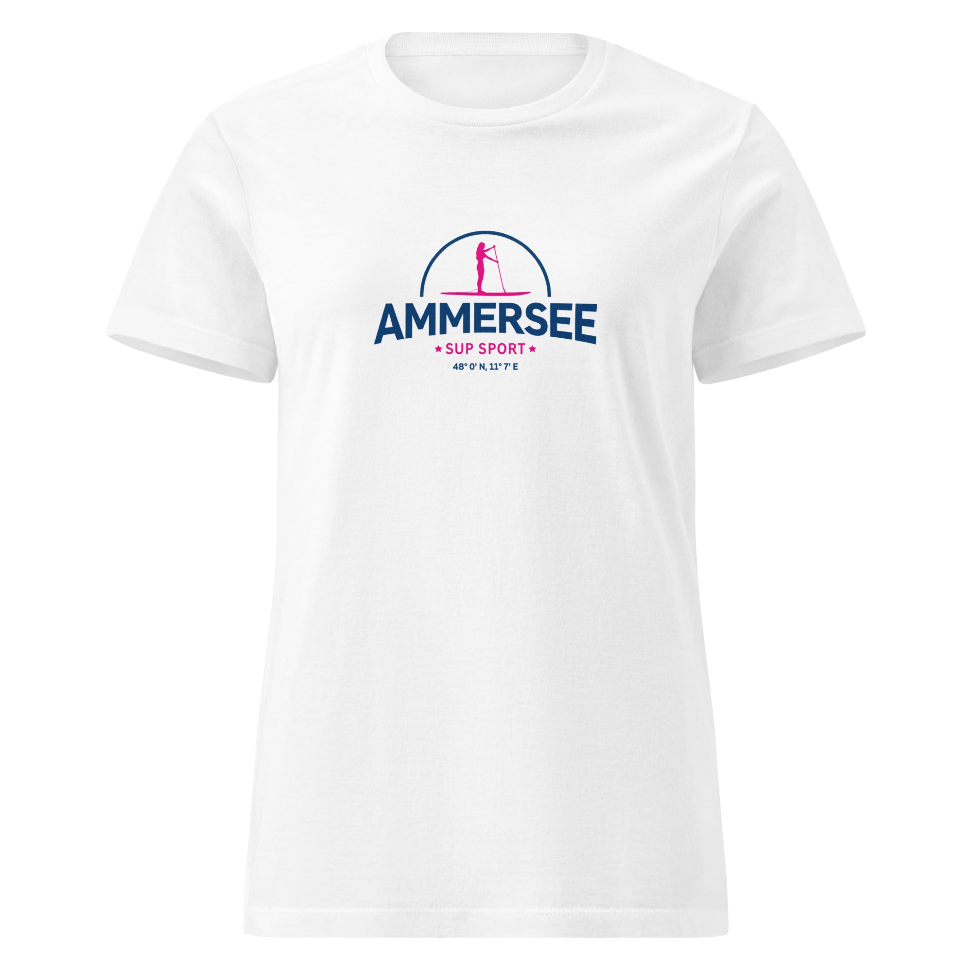 SUP Ammersee Damen T-Shirt, weiß, Vorderseite, SUP Shirt inspiriert vom SUP Boarden und Stand-Up-Paddle Boarden am Ammersee