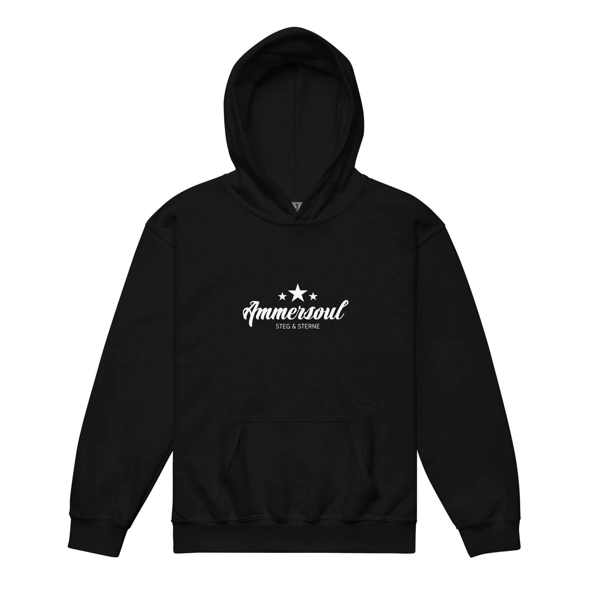 Ammersoul Teens Hoodie Schwarz Vorderseite – Streetwear inspiriert vom Starnberger See bei München & Augsburg