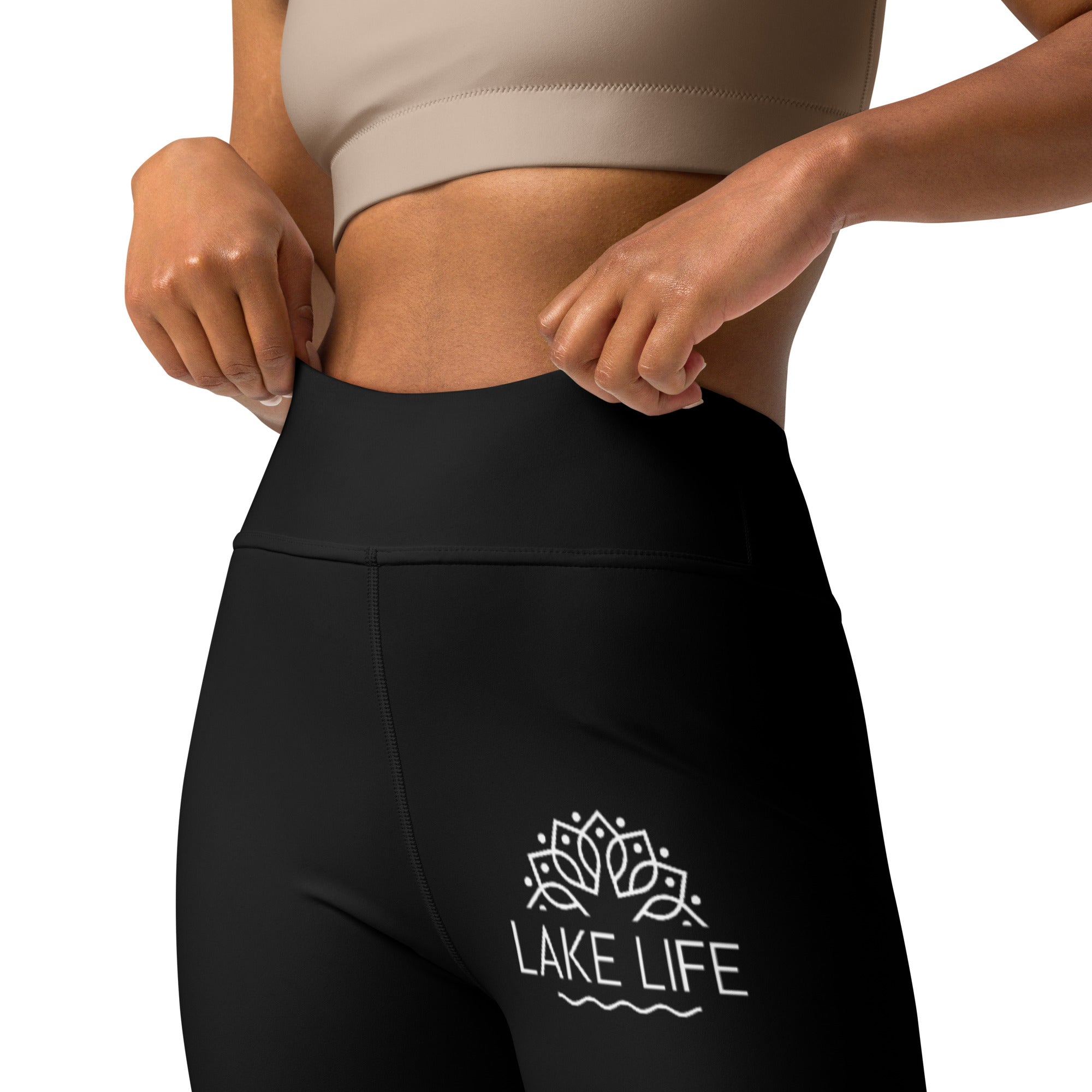 Lake Life Yoga-Leggings Damen, Schwarz, sportliche Damenmode inspiriert vom Starnberger See nahe München & Landsberg