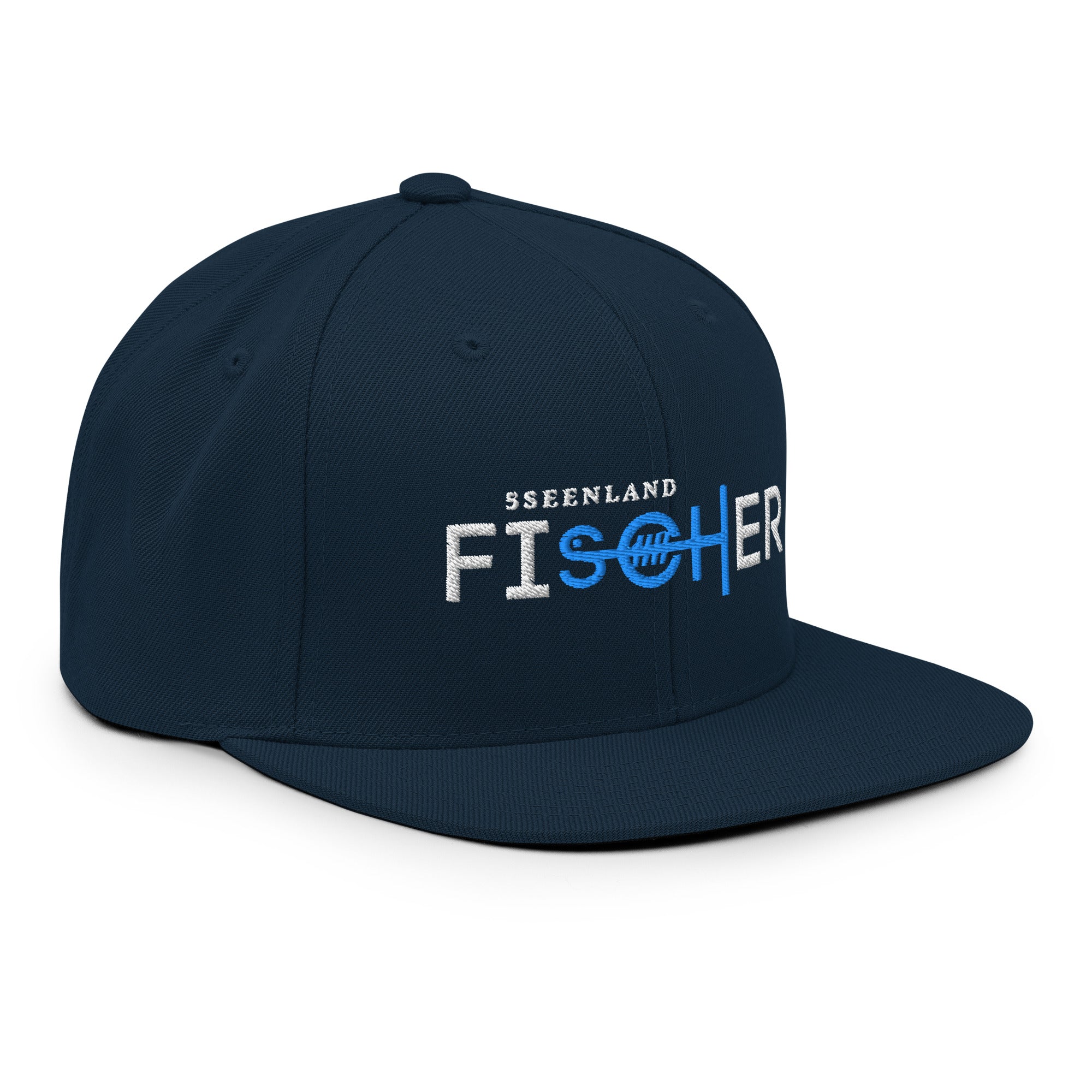 Fischer Cap Navy – Frontansicht inspiriert vom Ammersee, sportliche Streetwear für Angler & Outdoor Fans