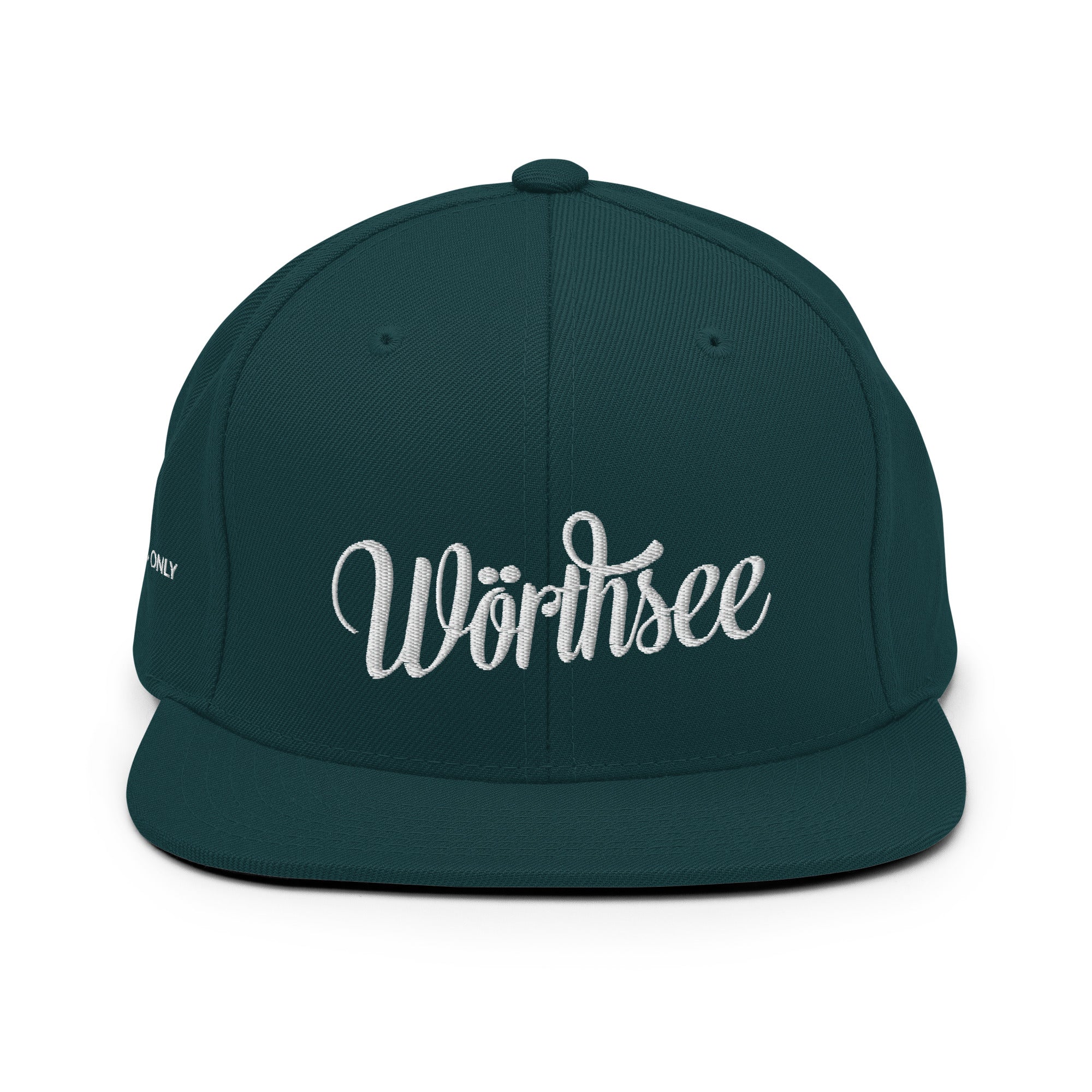 Wörthsee Cap Grün – Detail flacher Schirm inspiriert vom Campingplatz am Wörthsee & Walchstadt am Wörthsee