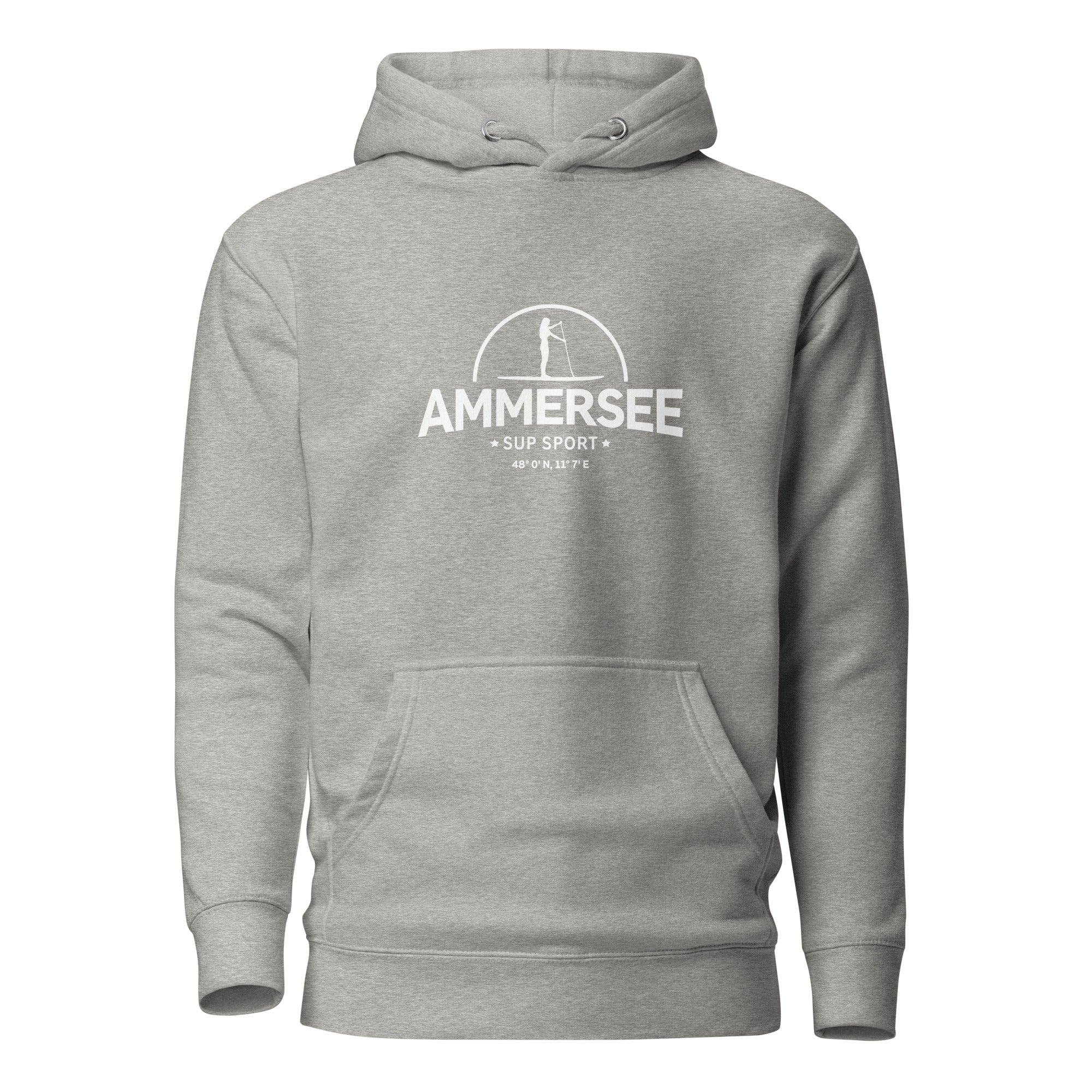 SUP Ammersee Damen Hoodie, Stand-Up-Paddle Hoodie, Frontansicht, inspiriert vom SUP Boarden auf dem Ammersee für Frauen