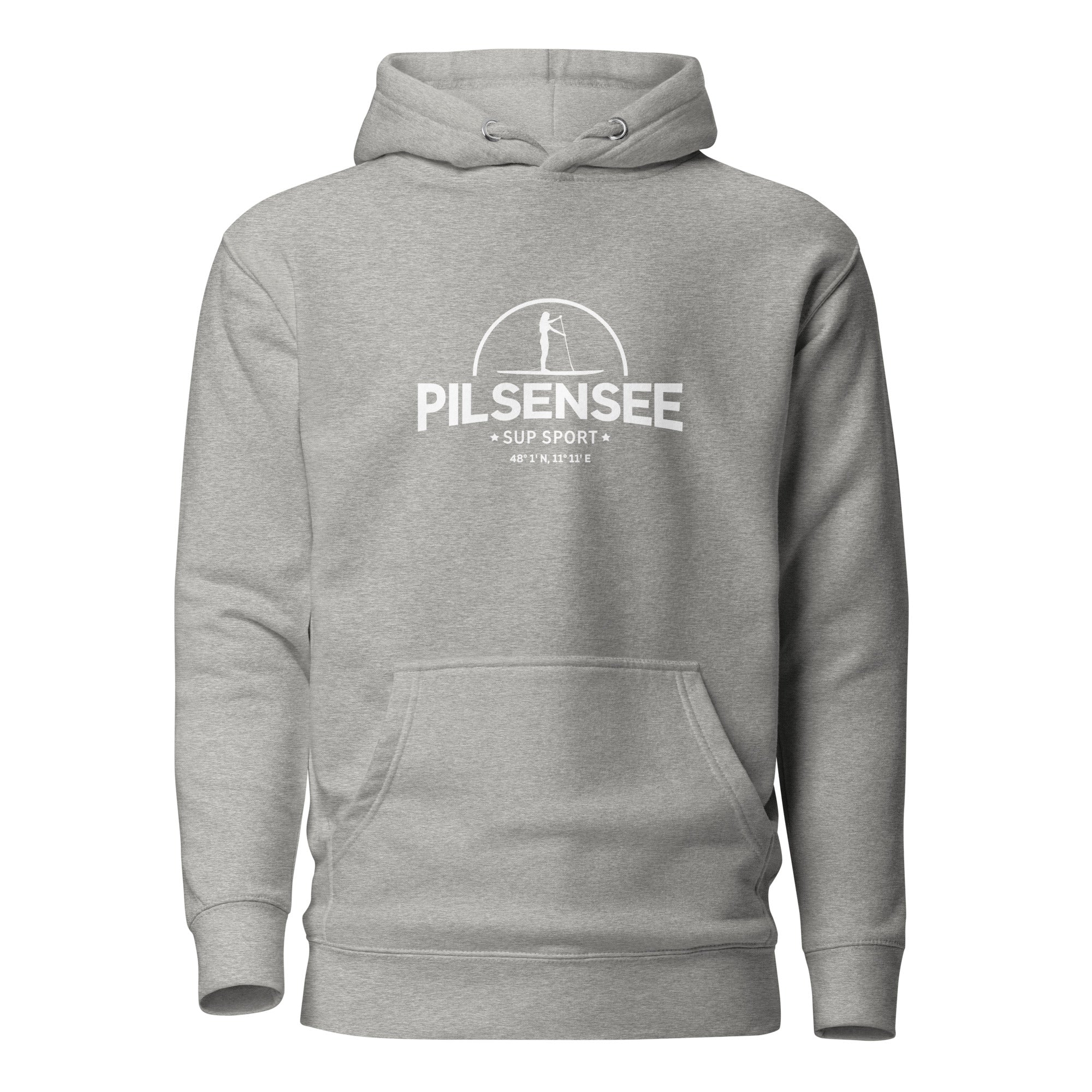 SUP Pilsensee Hoodie Damen, Vorderseite, sportlicher Stand-Up-Paddle Pilsensee Kapuzenpullover vom Pilsensee im Fünfseenland