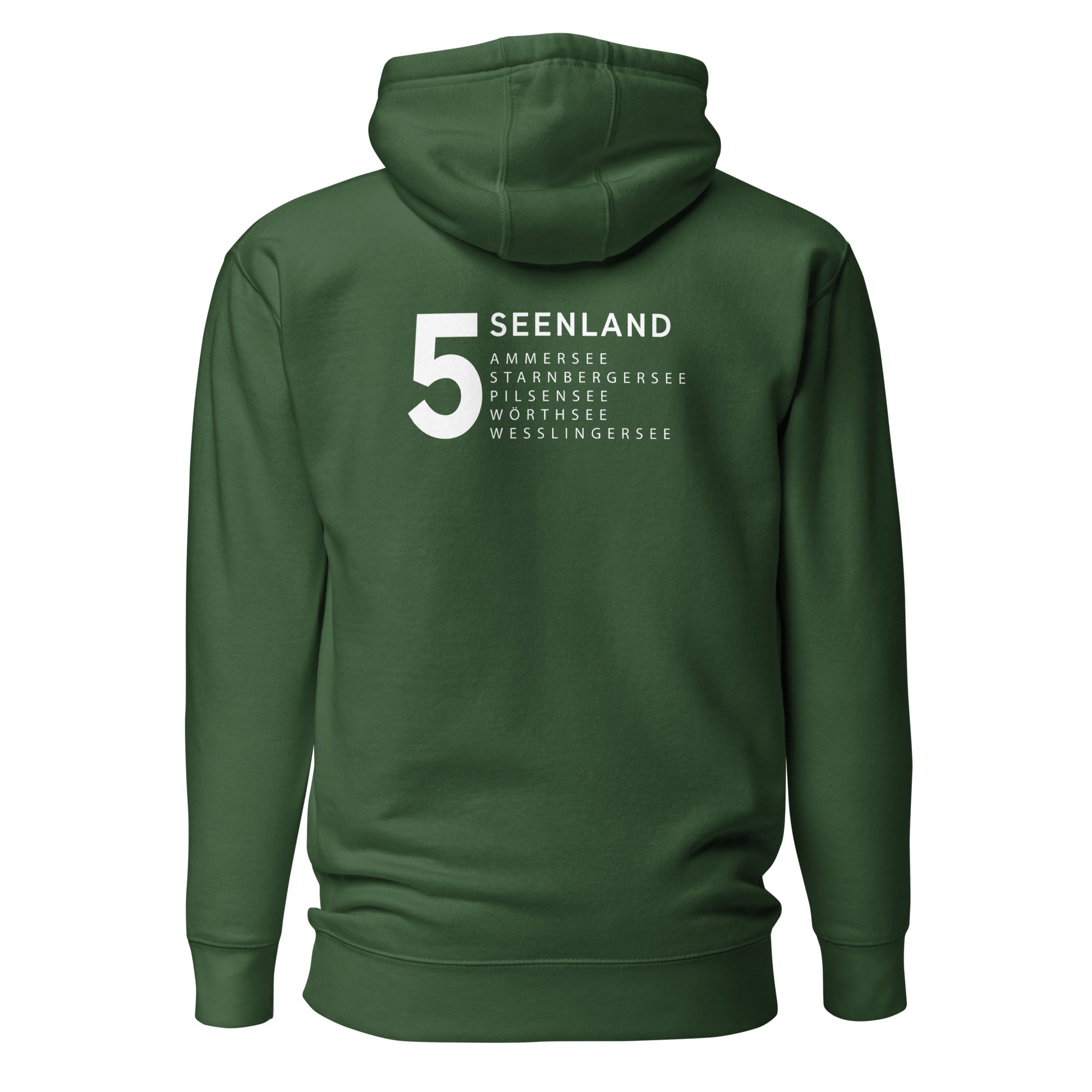 Fünfseenland Hoodie Unisex – 5 Seenland, inspiriert vom Ammersee, Starnberger See, Wörthsee, Pilsensee, Wesslinger See