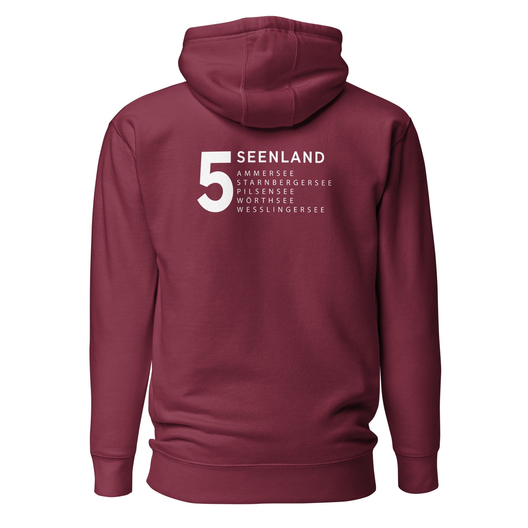 Fünfseenland Hoodie Unisex – 5 Seenland, inspiriert vom Ammersee, Starnberger See, Wörthsee, Pilsensee, Wesslinger See