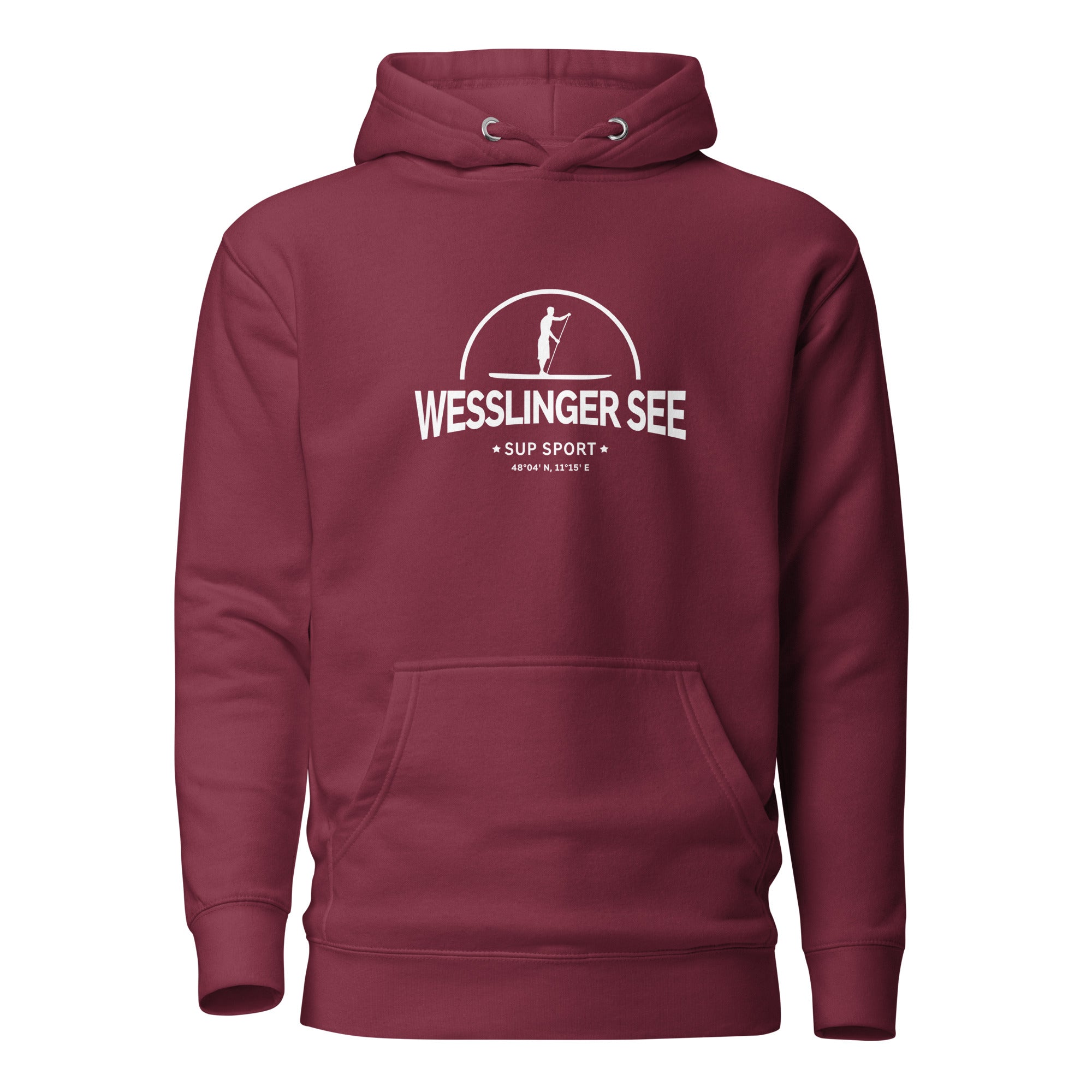 SUP Weßlinger See Hoodie Herren, inspiriert vom Stand-Up-Paddling & SUP Surfen am Weßlinger See & in Weßling im Fünfseenland.