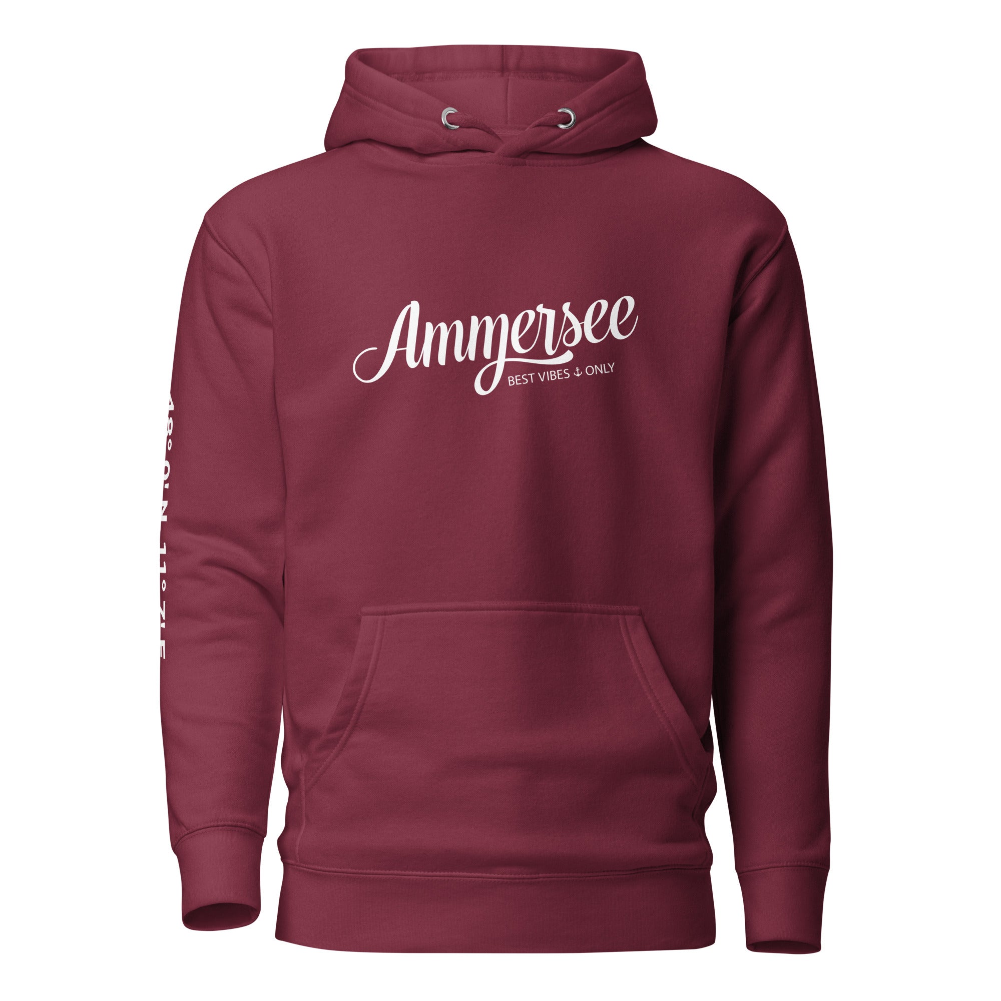 Ammersee Hoodie Rot Unisex Best Vibes Only – Vorderansicht inspiriert von Herrsching, Ammersoul Streetwear