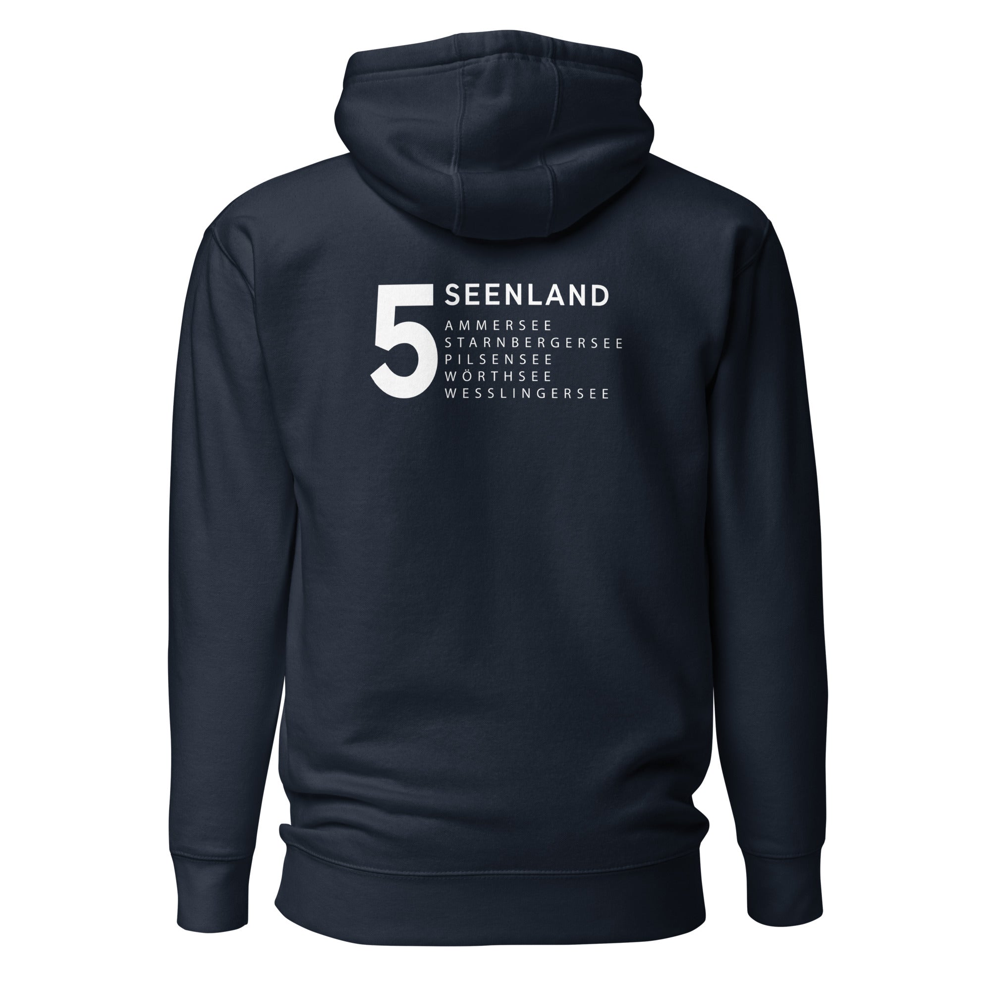 Fünfseenland Hoodie Unisex – 5 Seenland, inspiriert vom Ammersee, Starnberger See, Wörthsee, Pilsensee, Wesslinger See