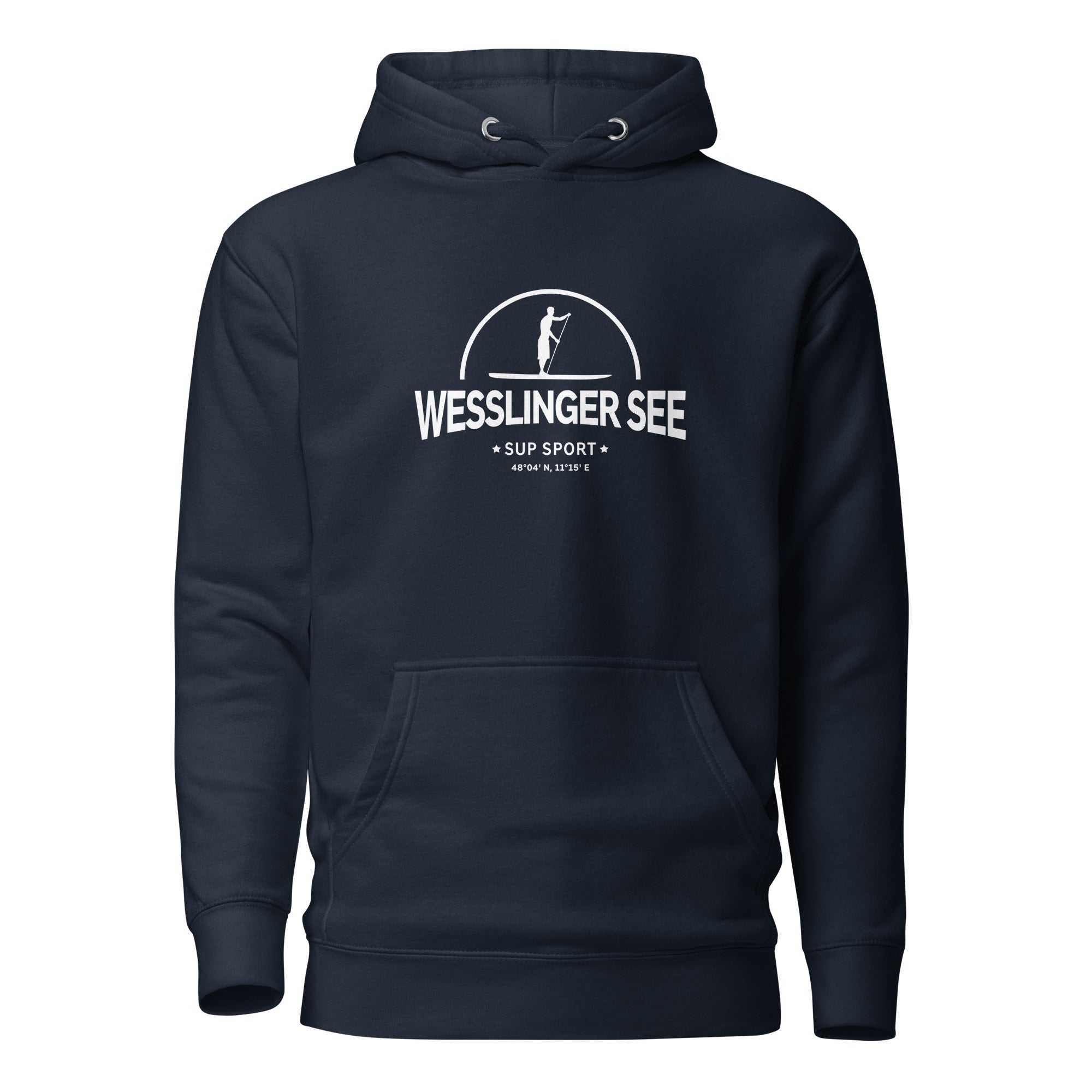 SUP Weßlinger See Hoodie Herren, inspiriert vom Stand-Up-Paddling & SUP Surfen am Weßlinger See & in Weßling im Fünfseenland.