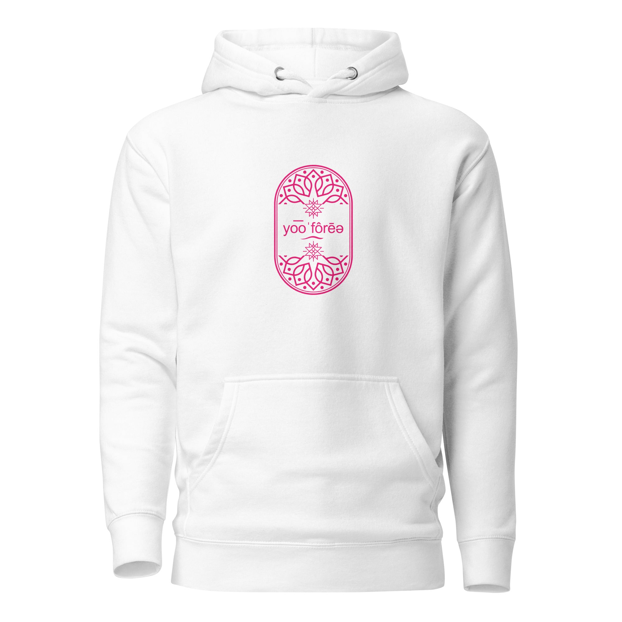 Yoga Hoodie Unisex – Euphoria, Weiß, Design, inspiriert von Yoga am Ammersee bei Herrsching im Fünfseenland