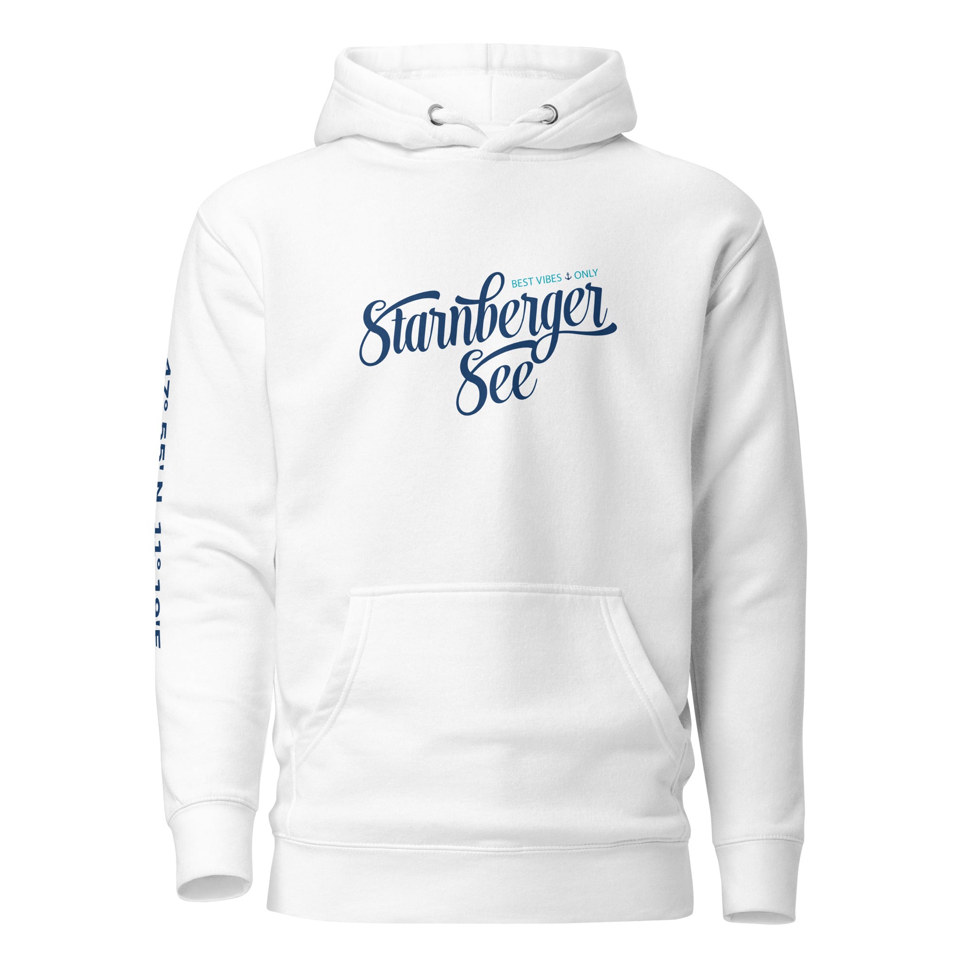 Starnberger See Hoodie Unisex, Best Vibes Only Weiß – Mode aus Starnberg mit Starnberger See Design, inspiriert von Starnberg