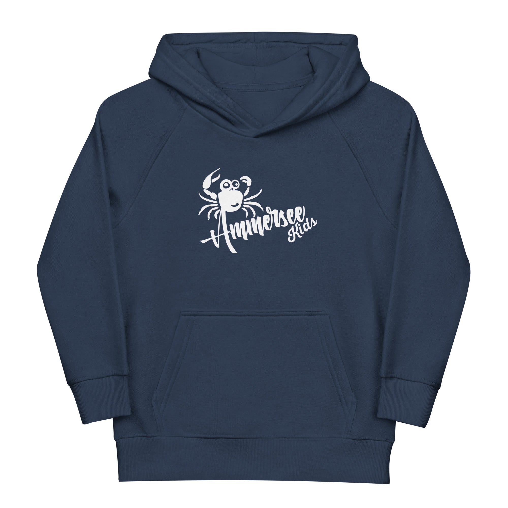 Ammersee Kinder Hoodie Unisex – Krabbe, dunkleblau, Vorderansicht, Kindermode, Ammersee Kapuzenpullover für Kinder