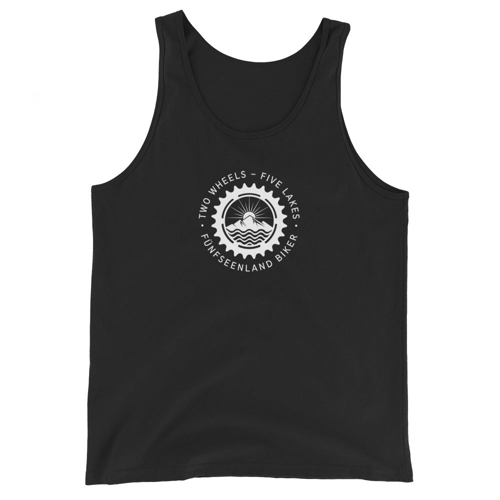 Mountainbike Tank Top Unisex, schwarz, Vorderseite, inspiriert vom Mountainbike, Bio-Bike & E-Bike Touren im Fünfseenland