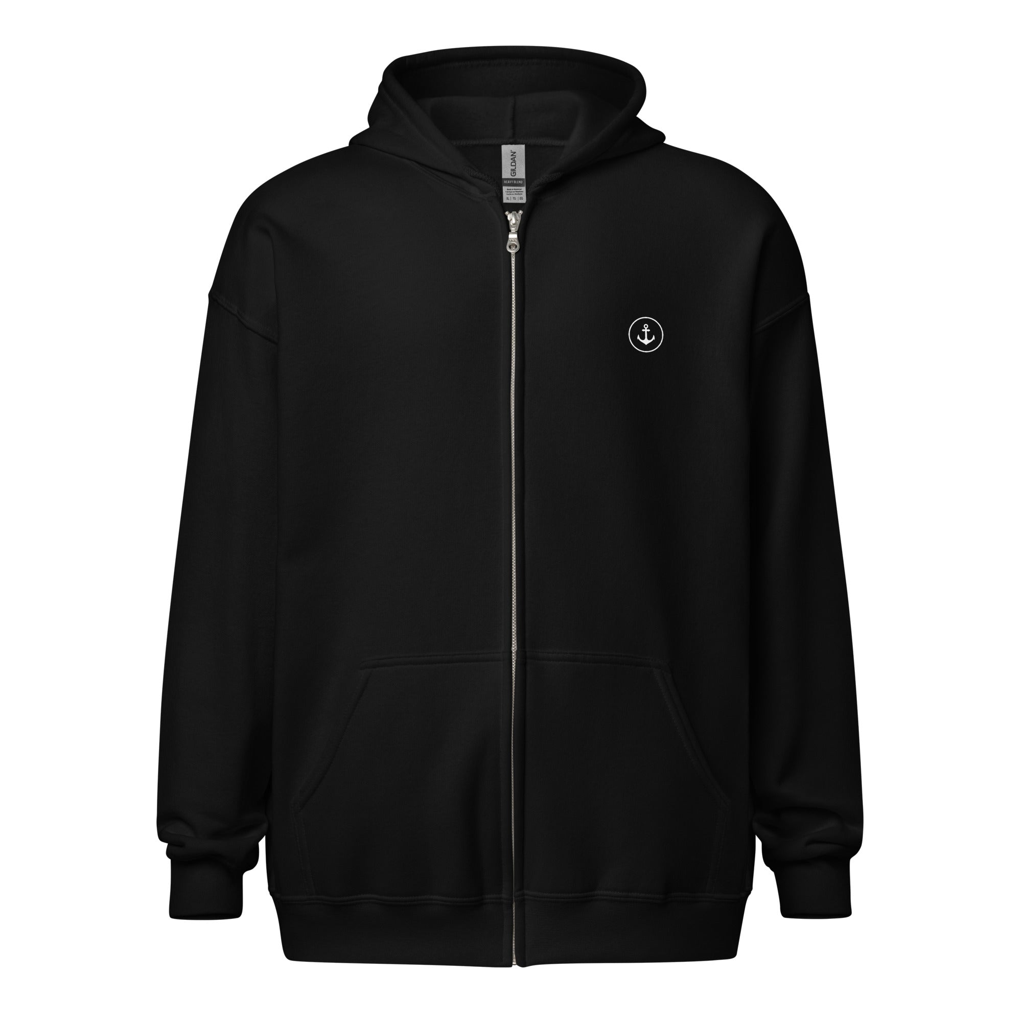 Anker Zipper Hoodie Unisex schwarz Frontansicht – Streetwear inspiriert vom Ammersee im Fünfseenland