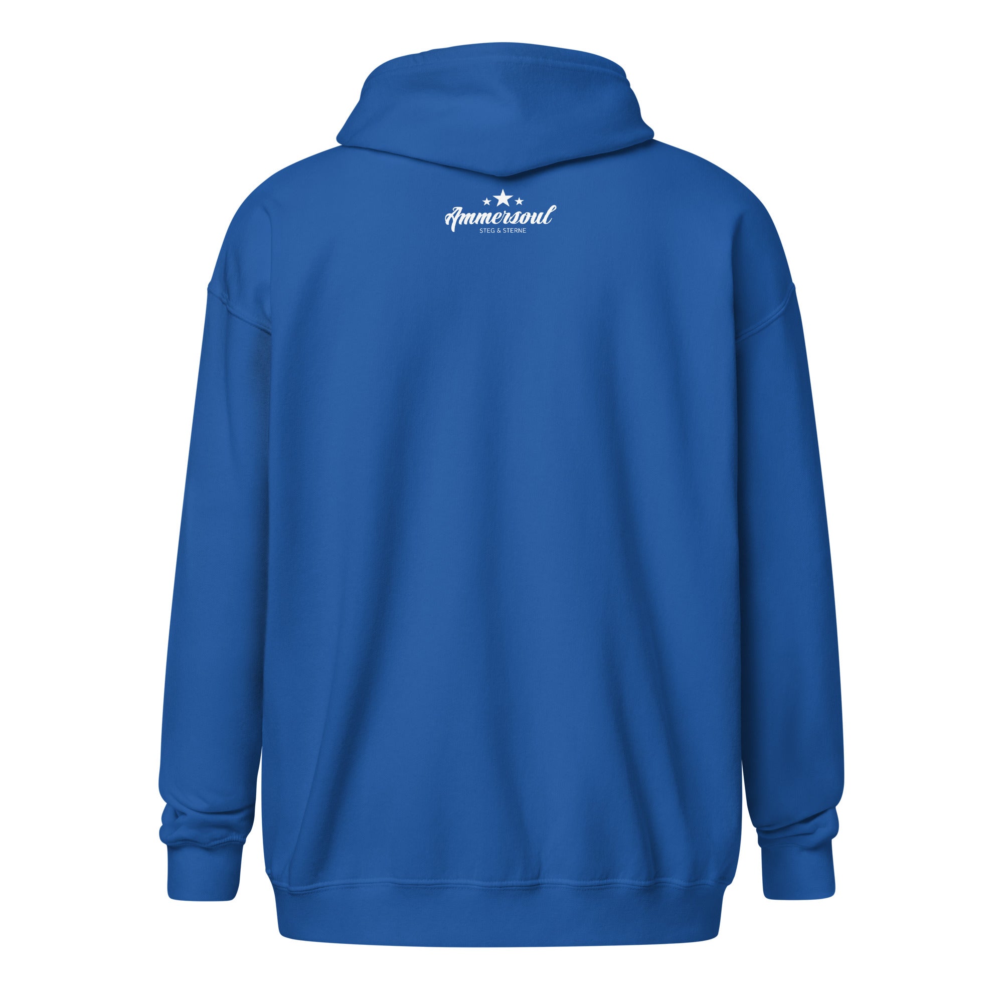 Royalblauer Anker Zipper Hoodie Unisex Rückseite – Hoodie für Wassersport & Freizeit in Bayern