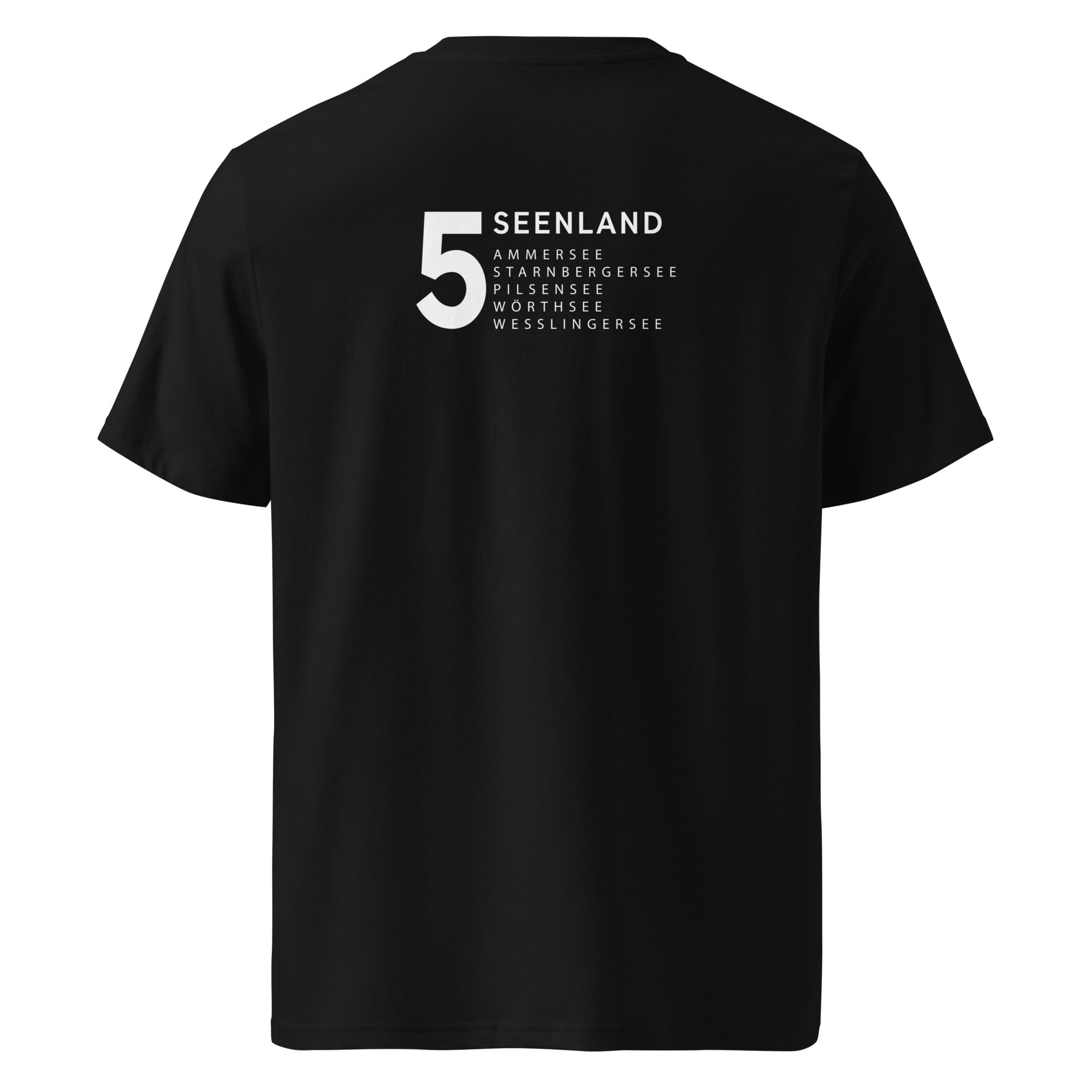 Fünfseenland T-Shirt Unisex Schwarz – Shirt inspiriert vom Ammersee, Starnberger See, Wörthsee, Pilsensee, Weßlinger See
