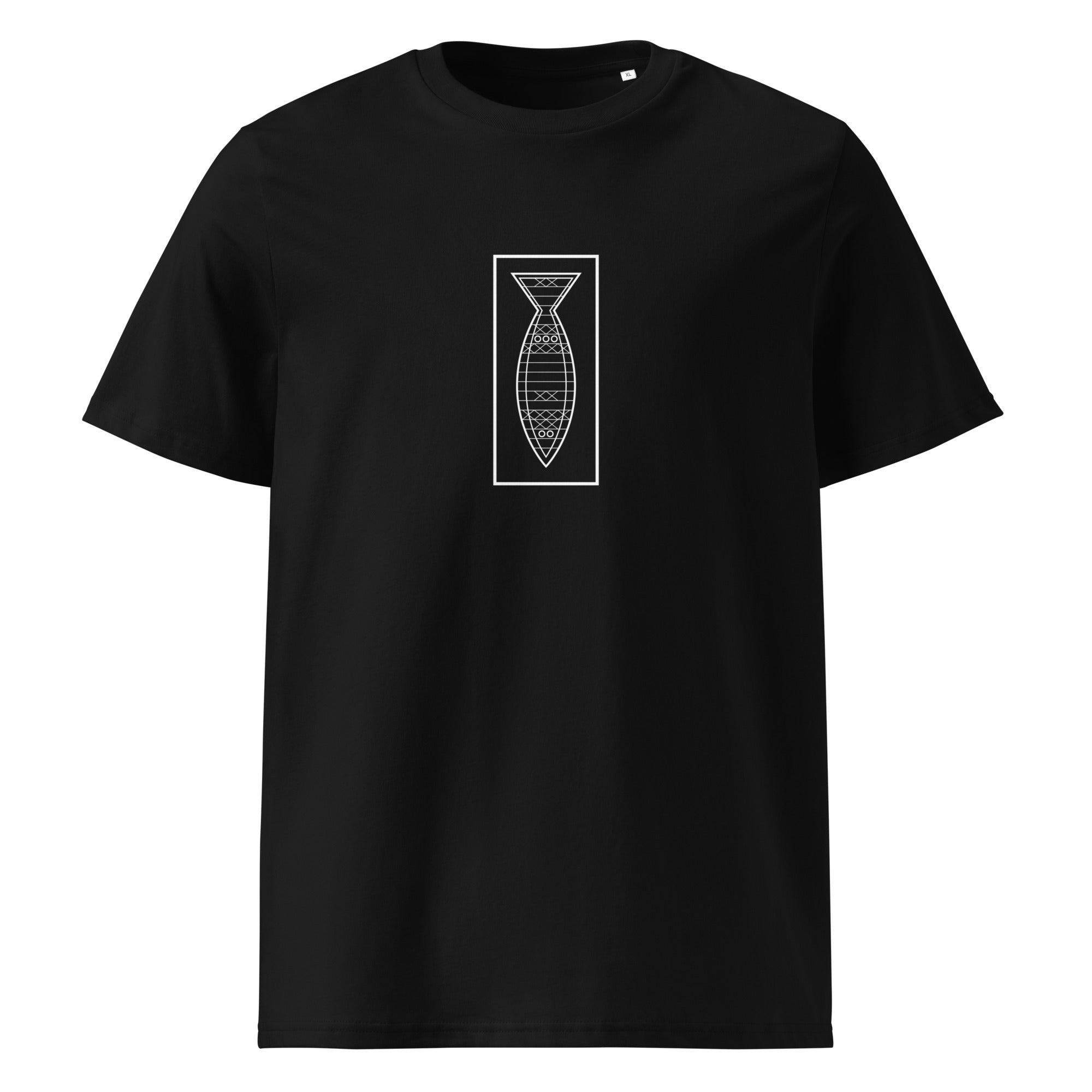 Fisch T-Shirt Unisex Schwarz Frontansicht – minimalistisches Motiv inspiriert vom Ammersee & Mode in Dießen