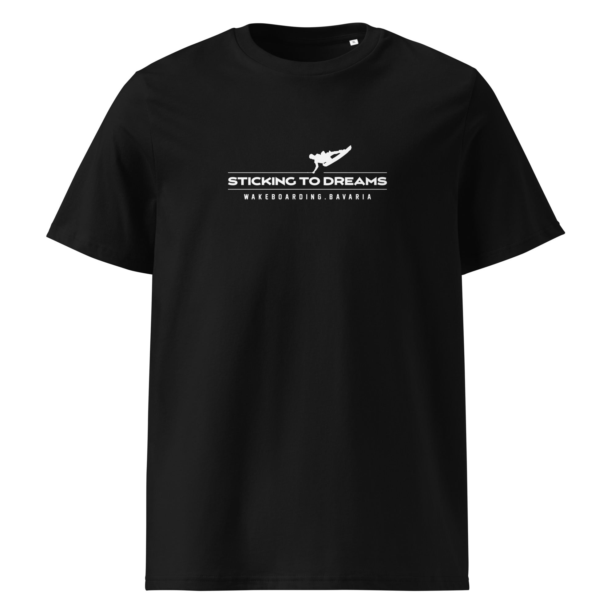 Wakeboarding T-Shirt Unisex von Ammersoul Schwarz Vorderseite, Streetwear inspiriert vom Ammersee, Sticking To Dreams Edition