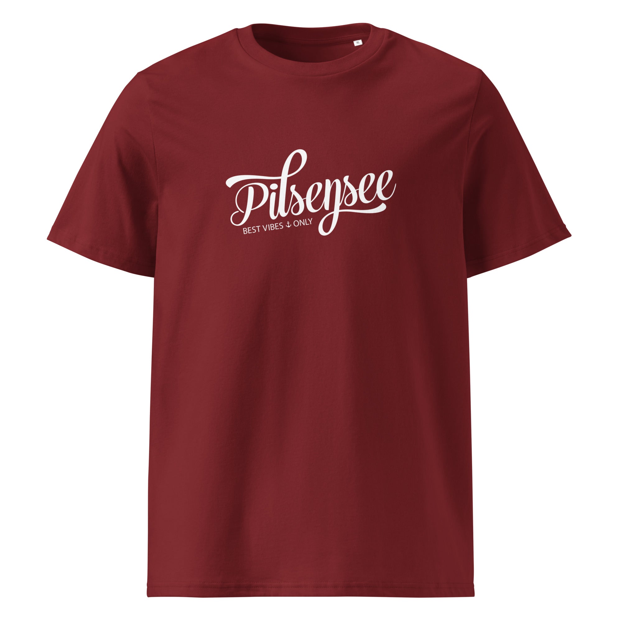 Pilsensee T-Shirt Unisex Bordeaux – stylische Mode inspiriert vom Fünfseenland bei München