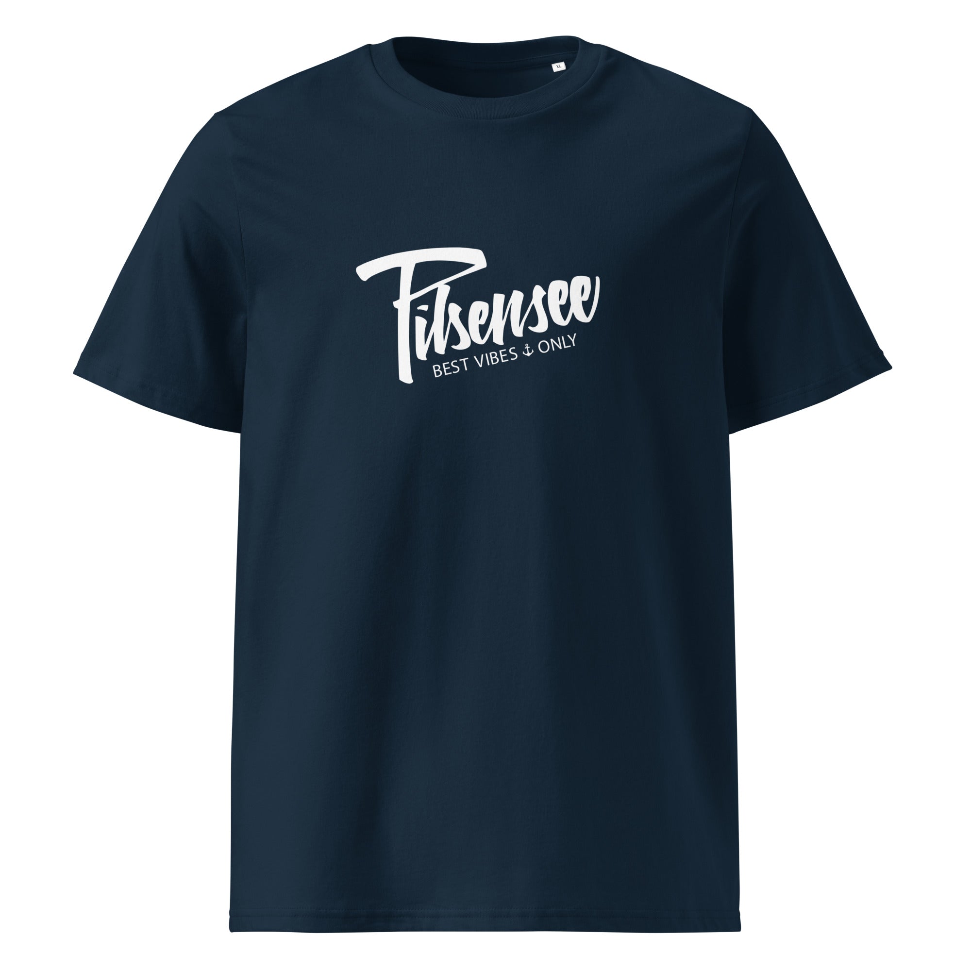 Pilsensee T-Shirt Unisex – Best Vibes Only, blau, Vorderseite, inspiriert vom Lebensgefühl am Pilsensee im Fünfseenland.