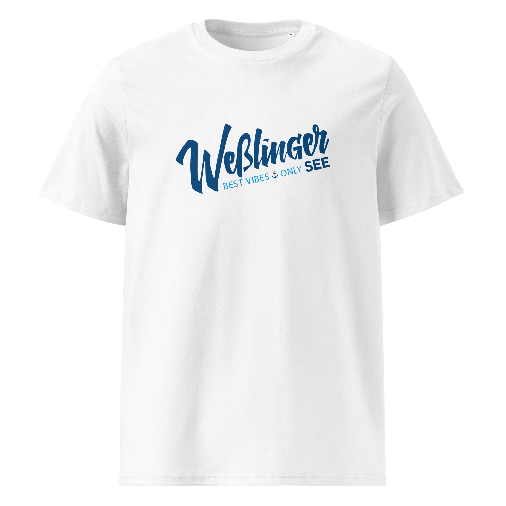 Wesslinger See T-Shirt Unisex, weiß, Vorderansicht, das Wesslinger See Shirt inspiriert vom Weßlinger See und Wessling