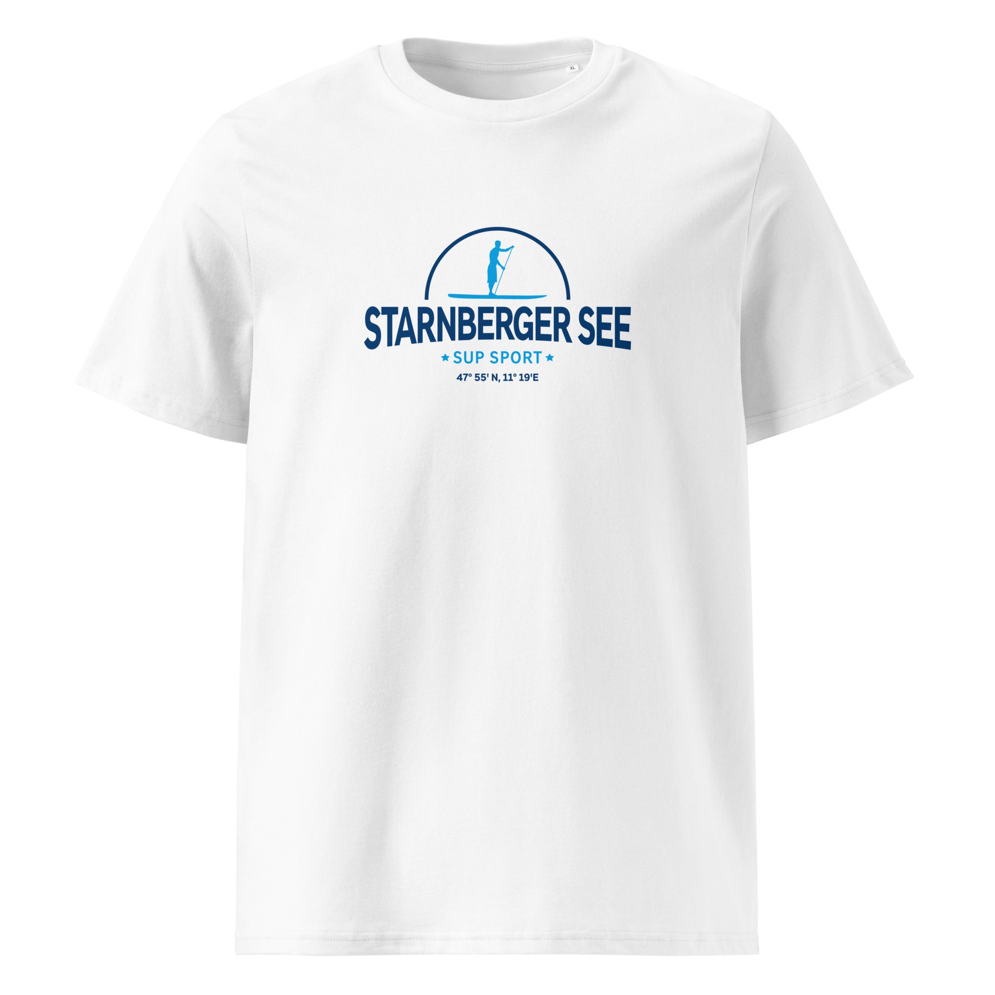 SUP Starnberger See Herren T-Shirt, weiß, Stand-Up-Paddle Shirt inspiriert vom SUPen in Starnberg im Fünfseenland