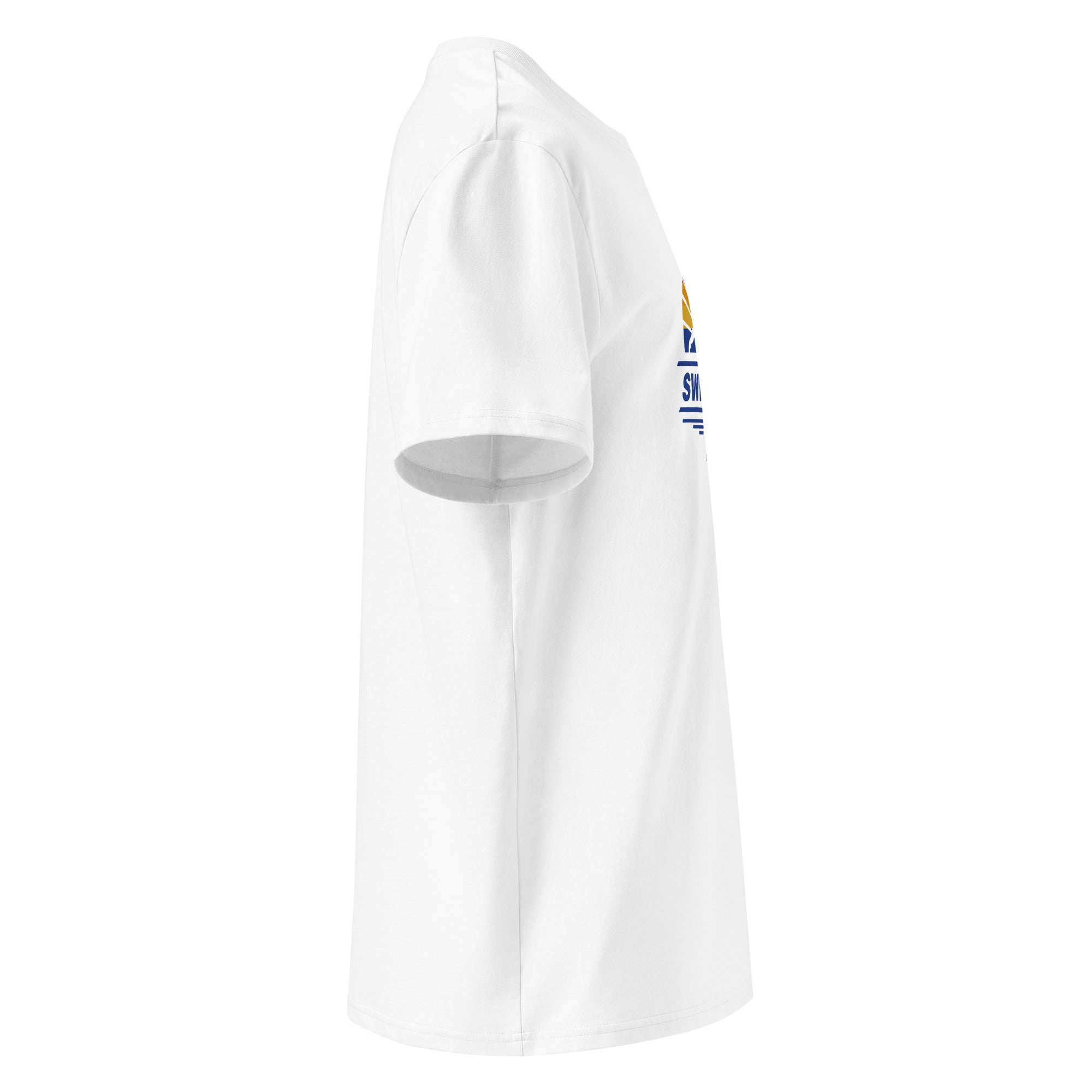 Schwimmer Team T-Shirt Unisex weiß Seite – Modelabel für Schwimmer mit Teamspirit, inspiriert vom Fünfseenland in Bayern